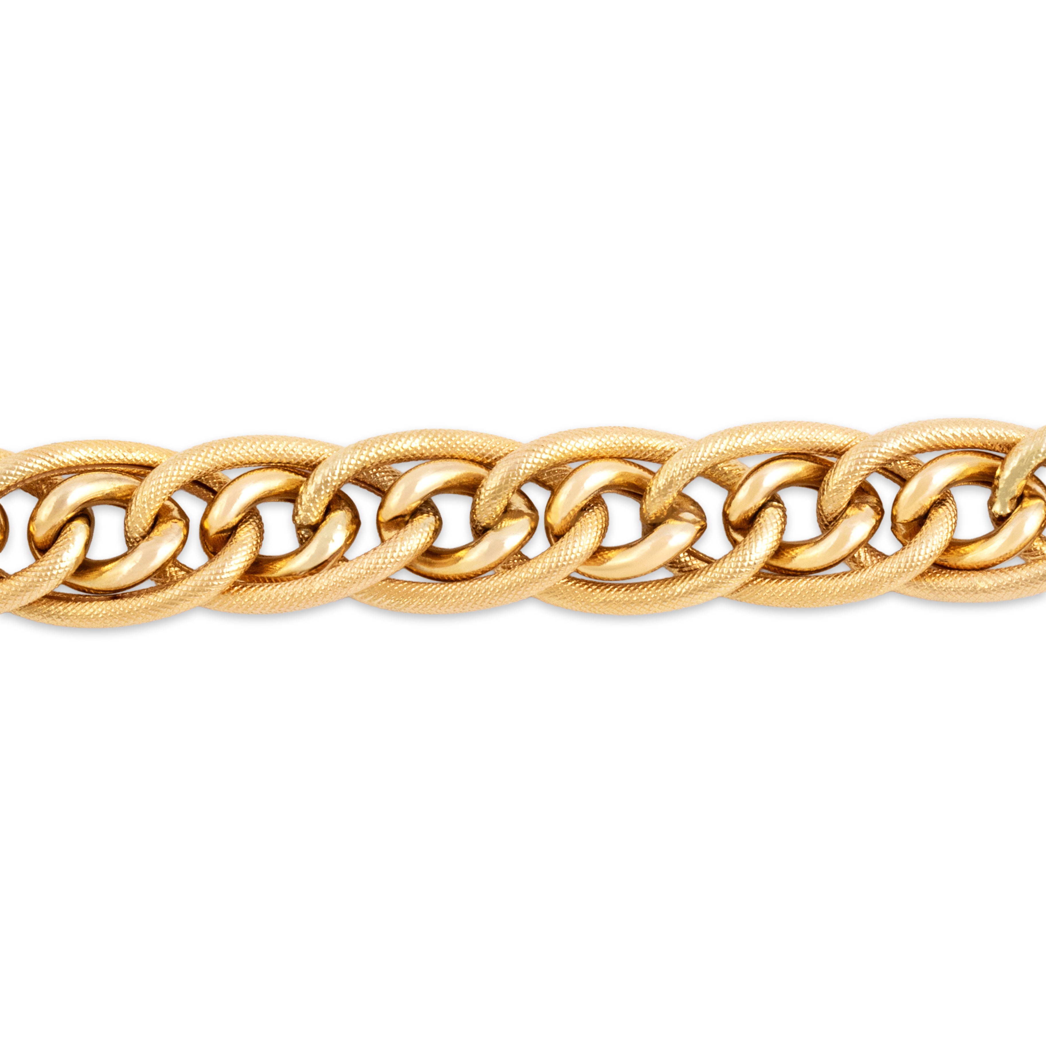 Vintage Italian 14k Yellow Gold Chic Textured Mixed Cable Link Bracelet - Close-up view
