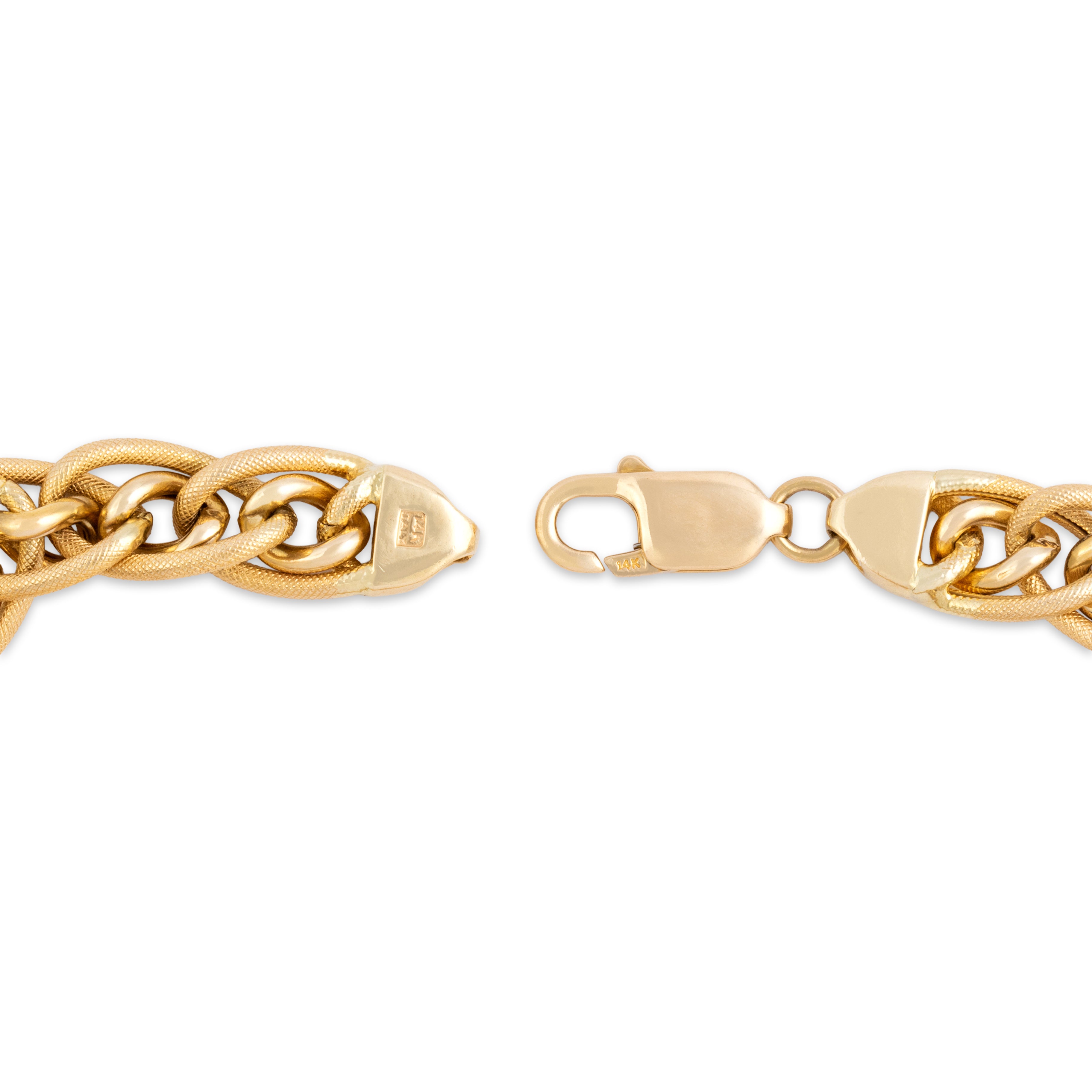 Vintage Italian 14k Yellow Gold Chic Textured Mixed Cable Link Bracelet - clasp view