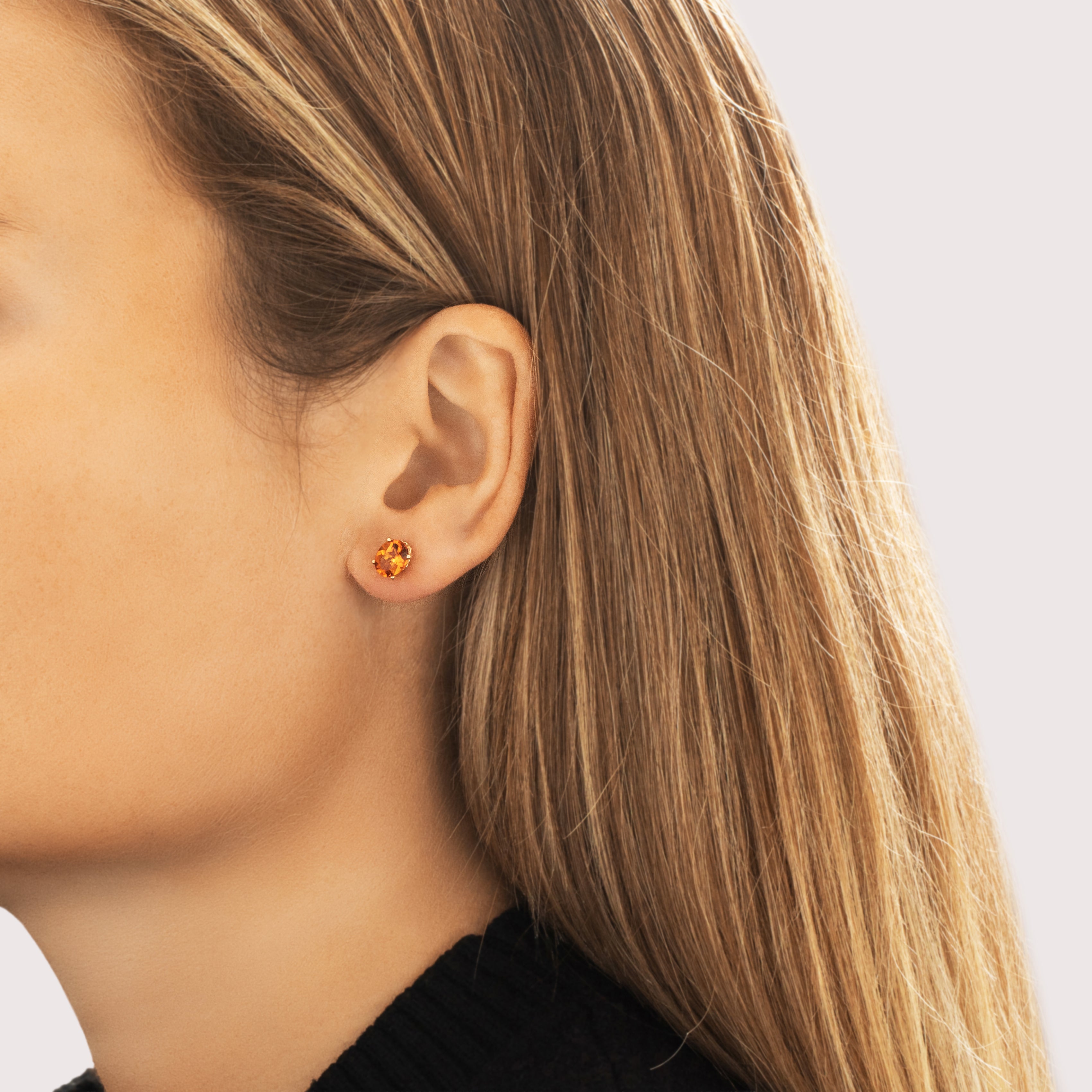 Vintage 14k Yellow Gold 2.07cttw Citrine Lotus Basket Stud Earrings - On model view