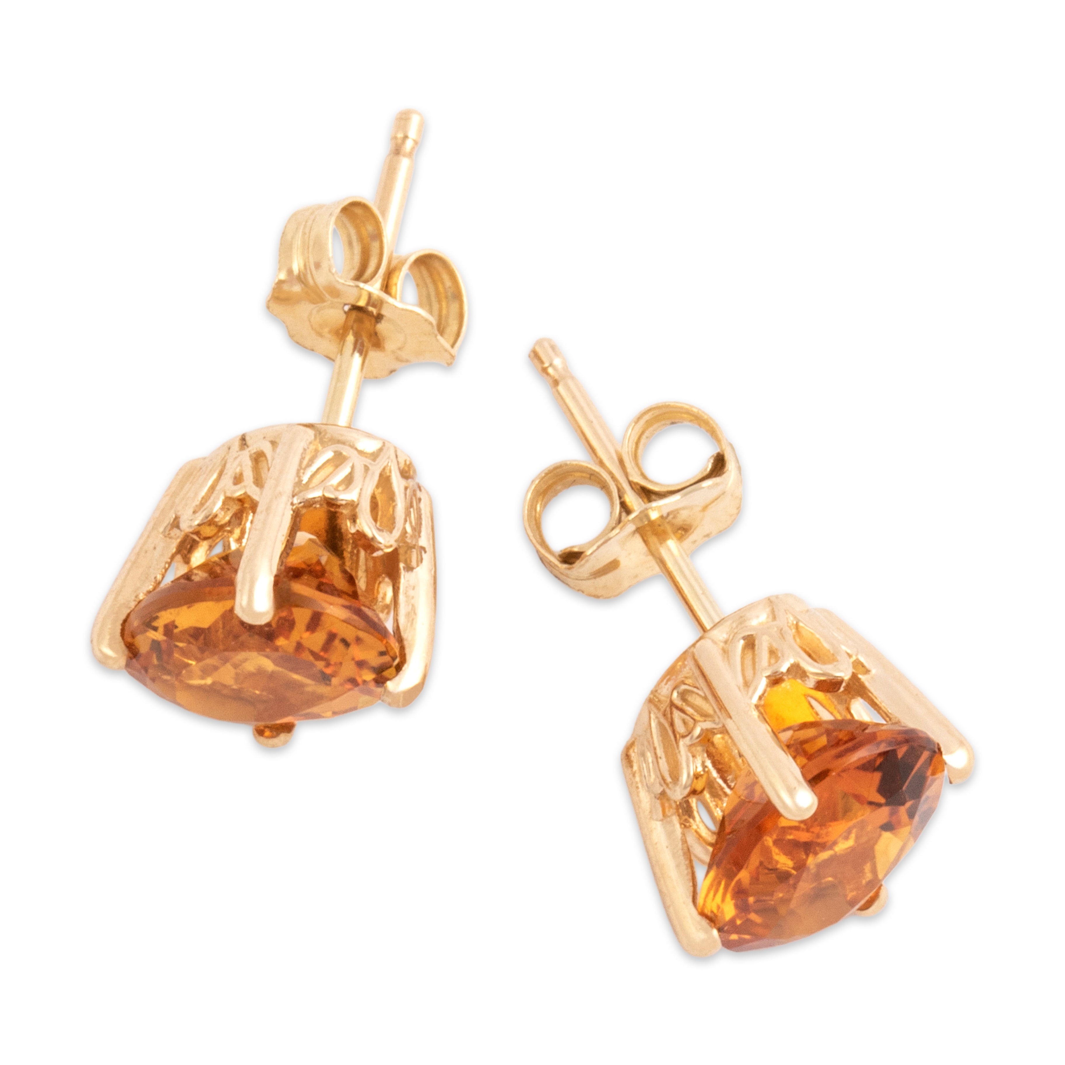 Vintage 14k Yellow Gold 2.07cttw Citrine Lotus Basket Stud Earrings - Overall view