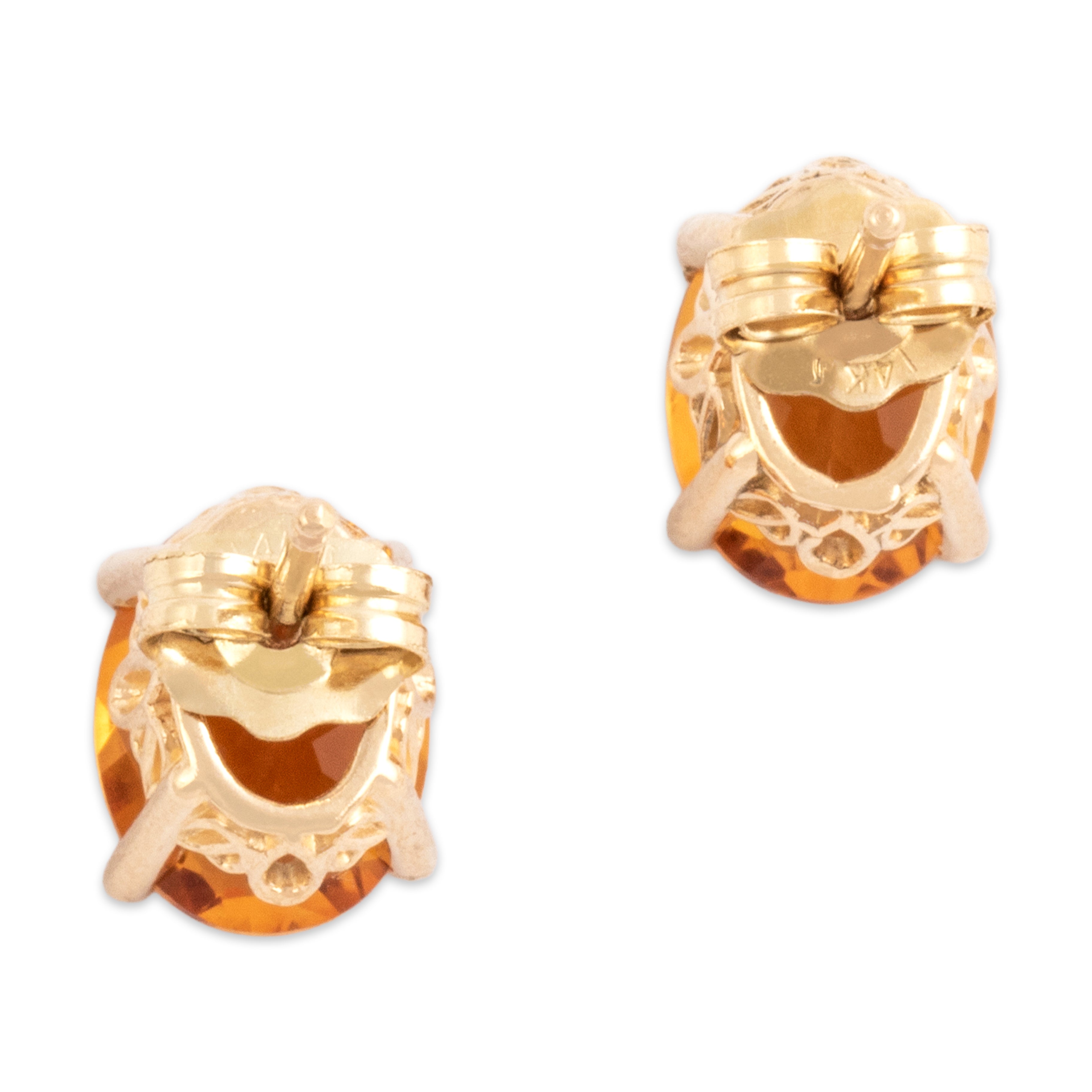 Vintage 14k Yellow Gold 2.07cttw Citrine Lotus Basket Stud Earrings - Back view
