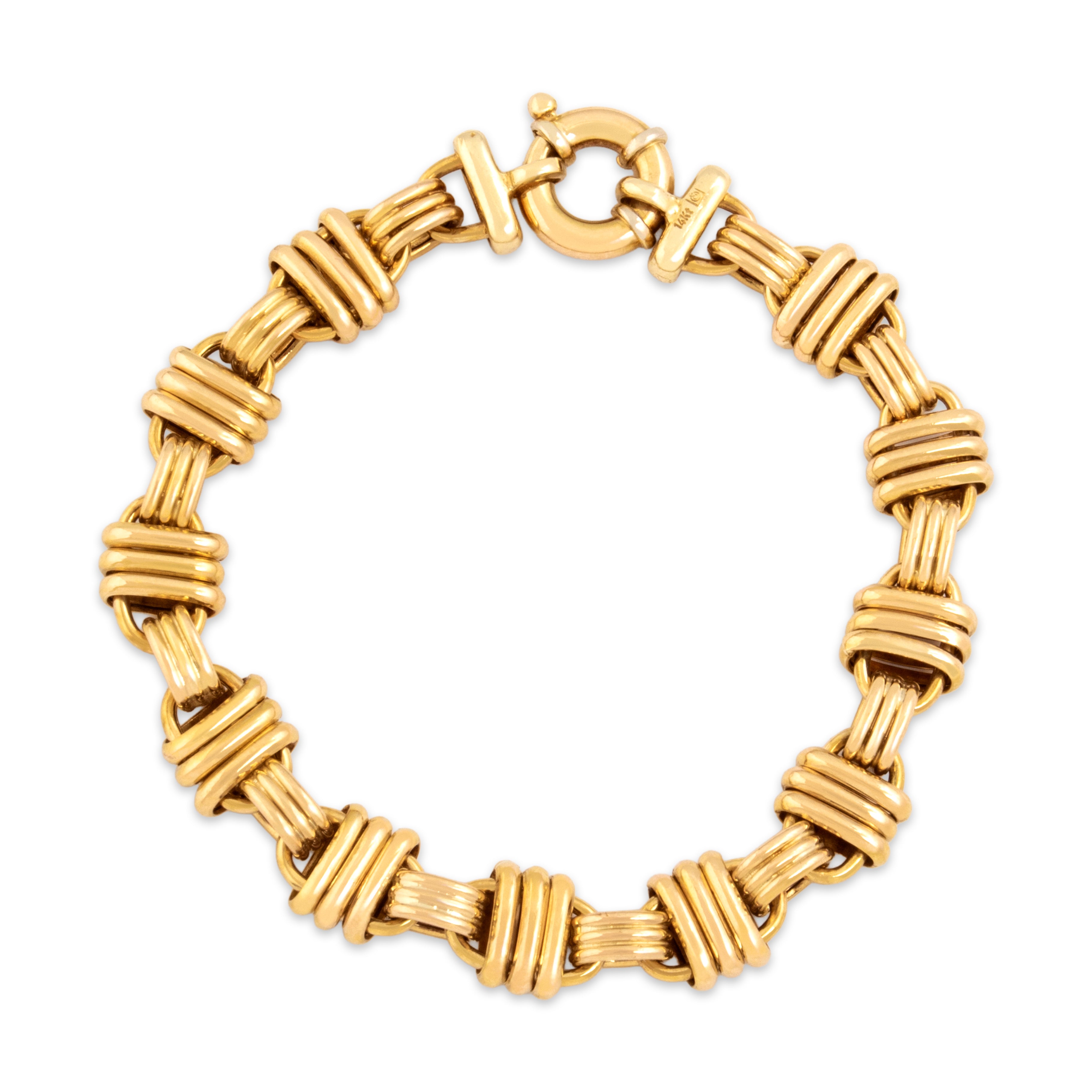 Vintage Italian 14k Yellow Gold Bold Ribbed Oval Link Bracelet - Overall view