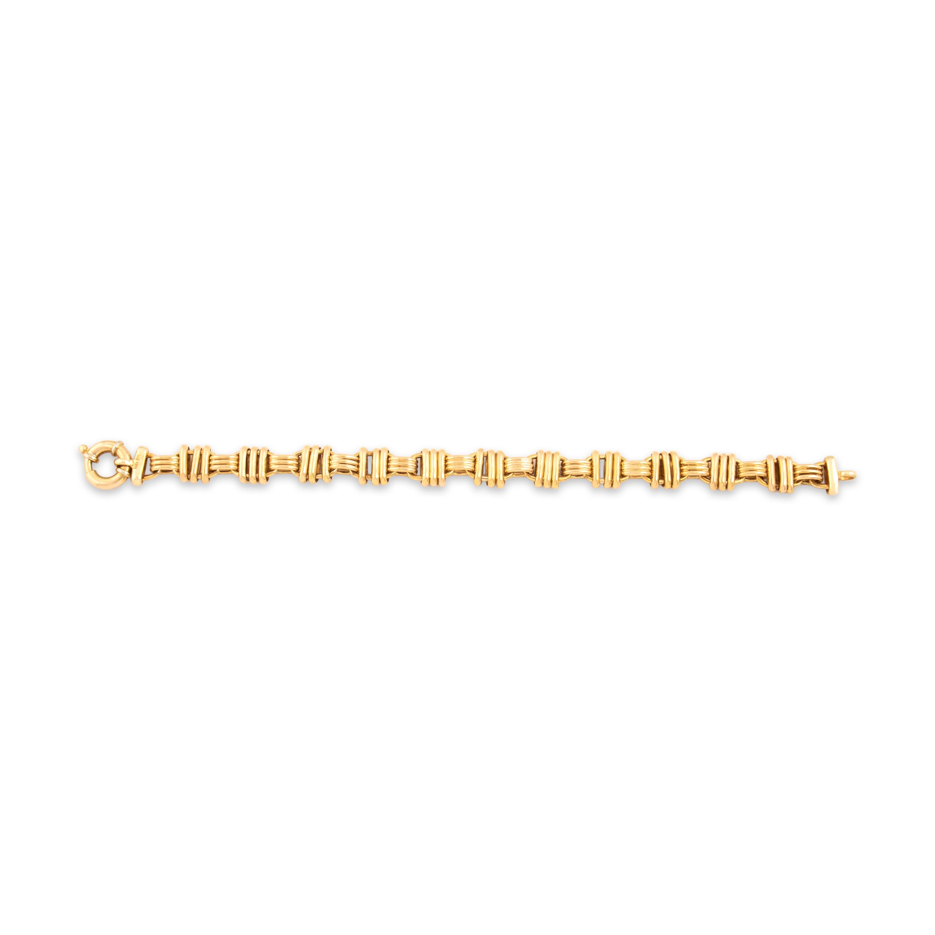 Vintage Italian 14k Yellow Gold Bold Ribbed Oval Link Bracelet - Overall view