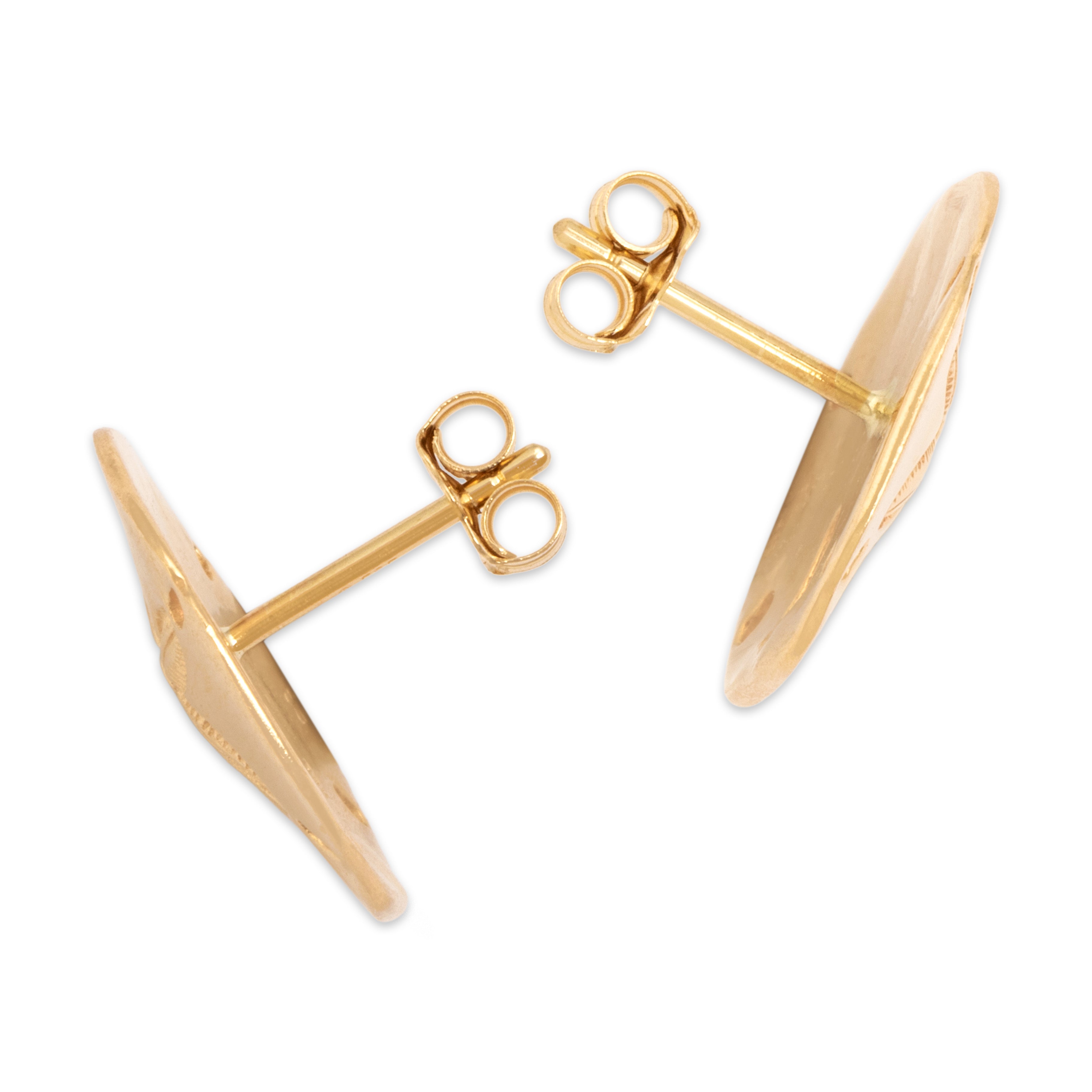 Vintage 14k Yellow Gold Shiny Sand Dollar Stud Earrings - Side view