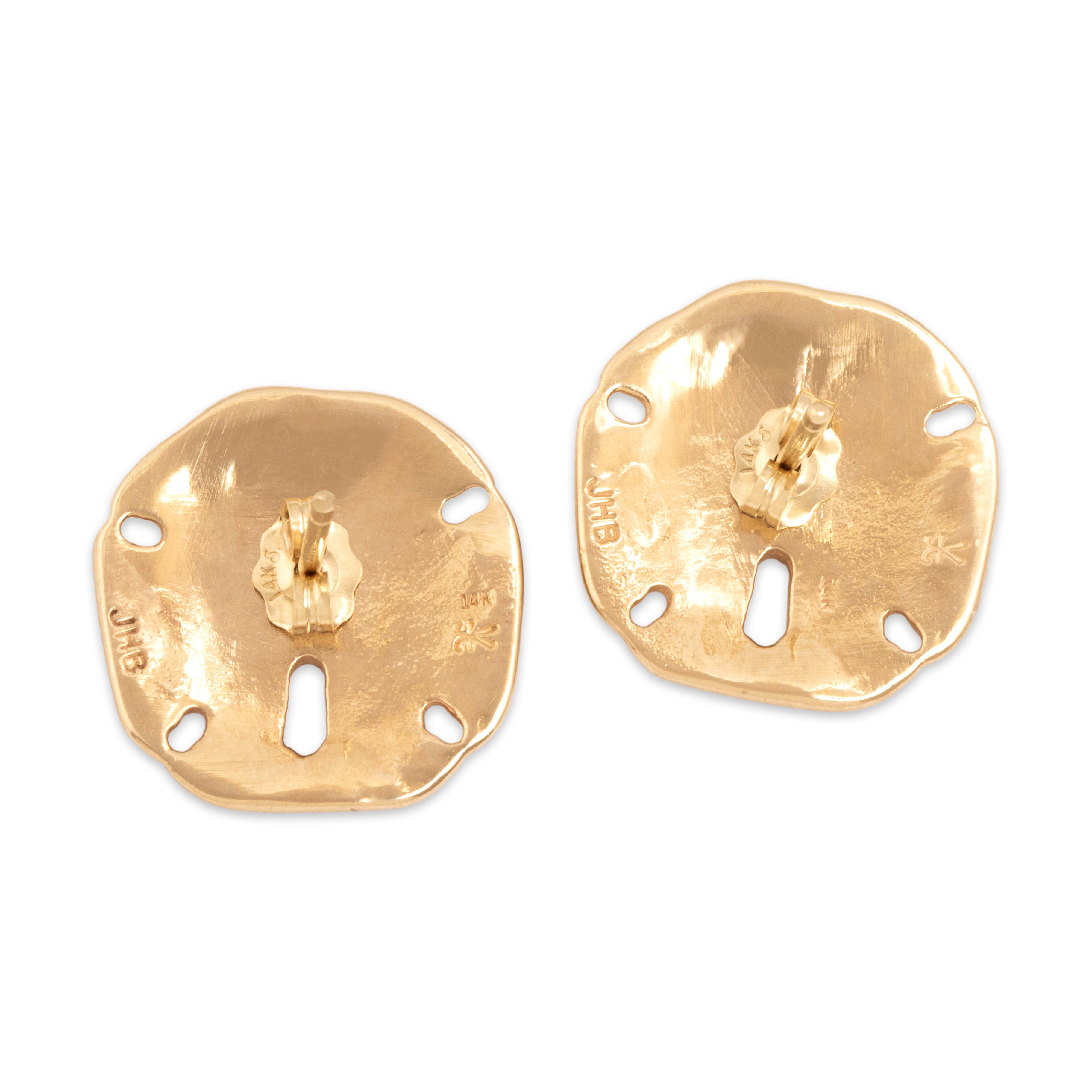 Vintage 14k Yellow Gold Shiny Sand Dollar Stud Earrings - Back view