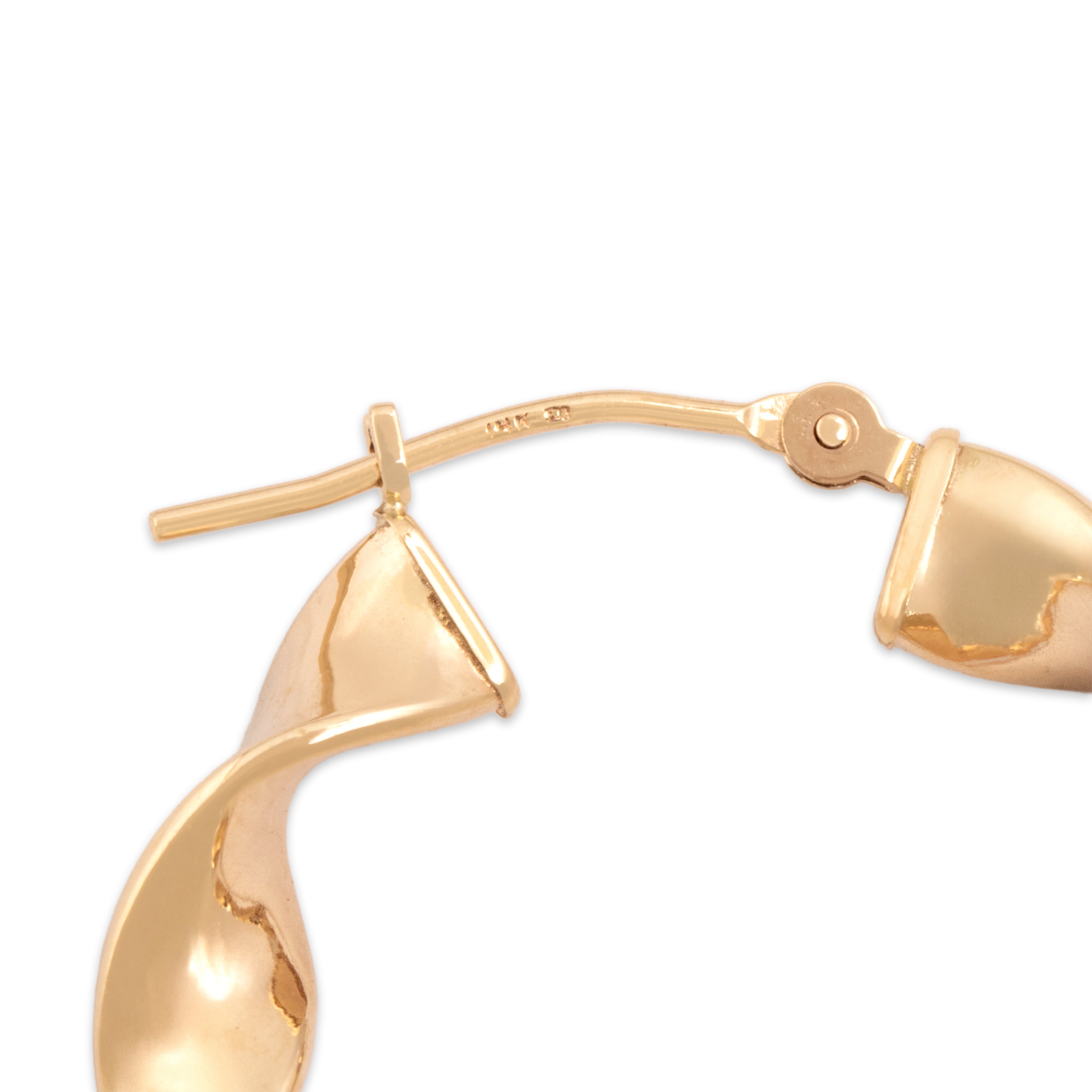 Vintage Lightweight 14k Yellow Gold Twisting Ribbon Hoop Earrings - Hallmark view