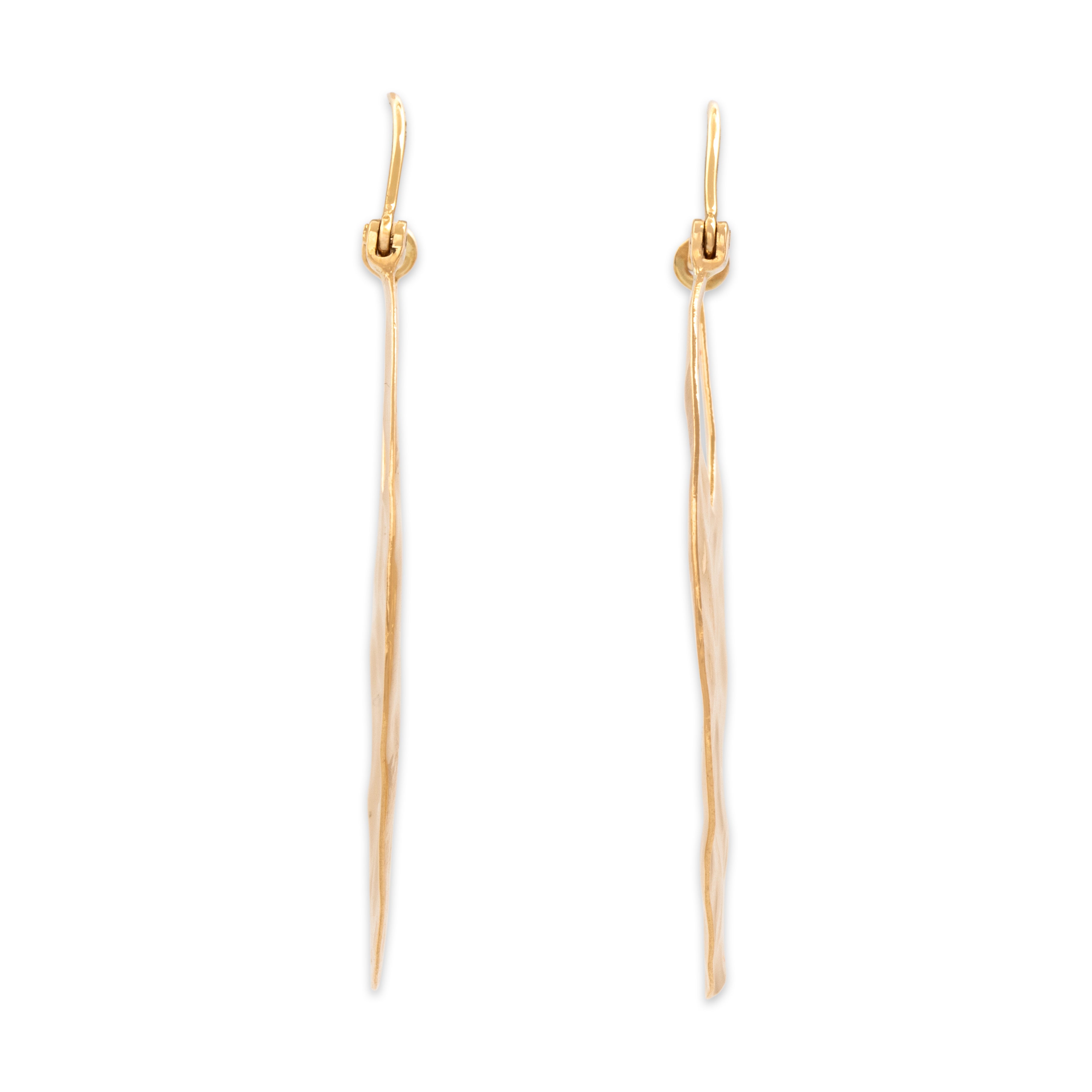 Vintage 14k Yellow Gold Sleek Hammered Ripple Disc Hoop Earrings - detail view #1
