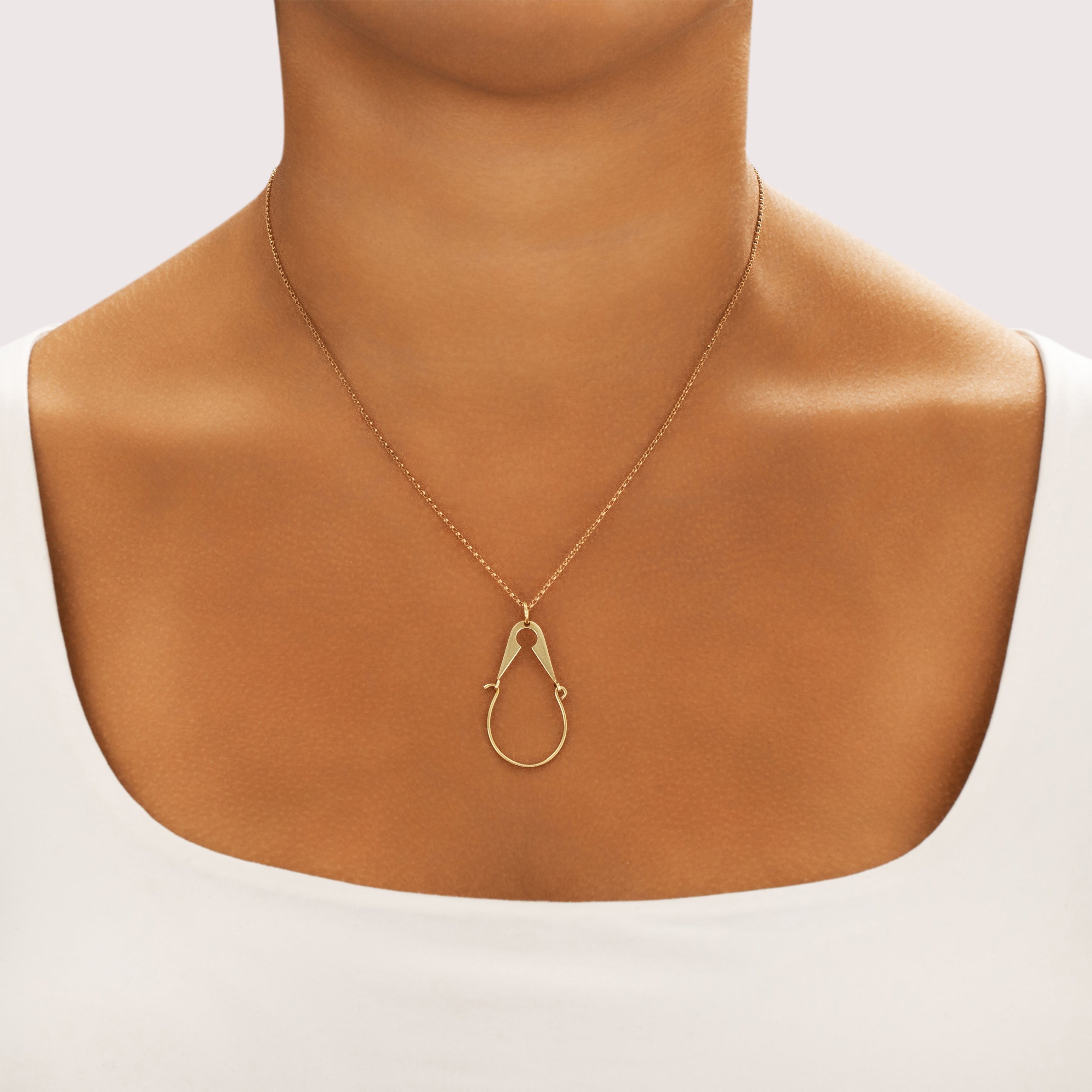 Vintage Italian 14k Yellow Gold Sleek Charm Hook Charm / Pendant - On model view