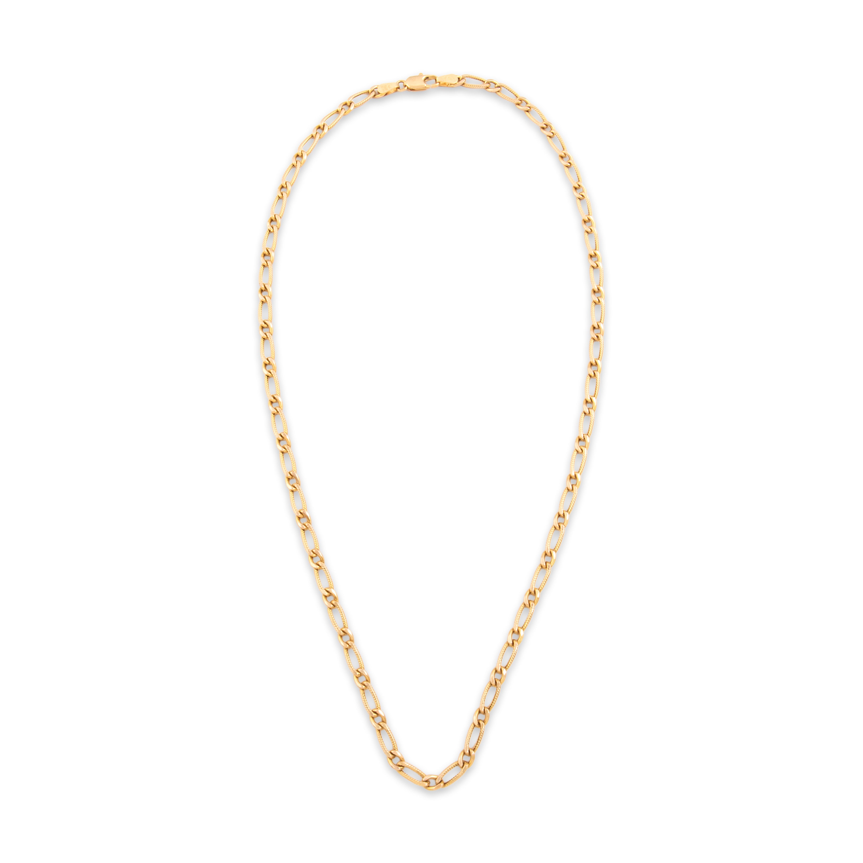 Vintage Italian 14k Yellow Gold 3.6mm Alternating Twisted Figaro Chain - Overall view