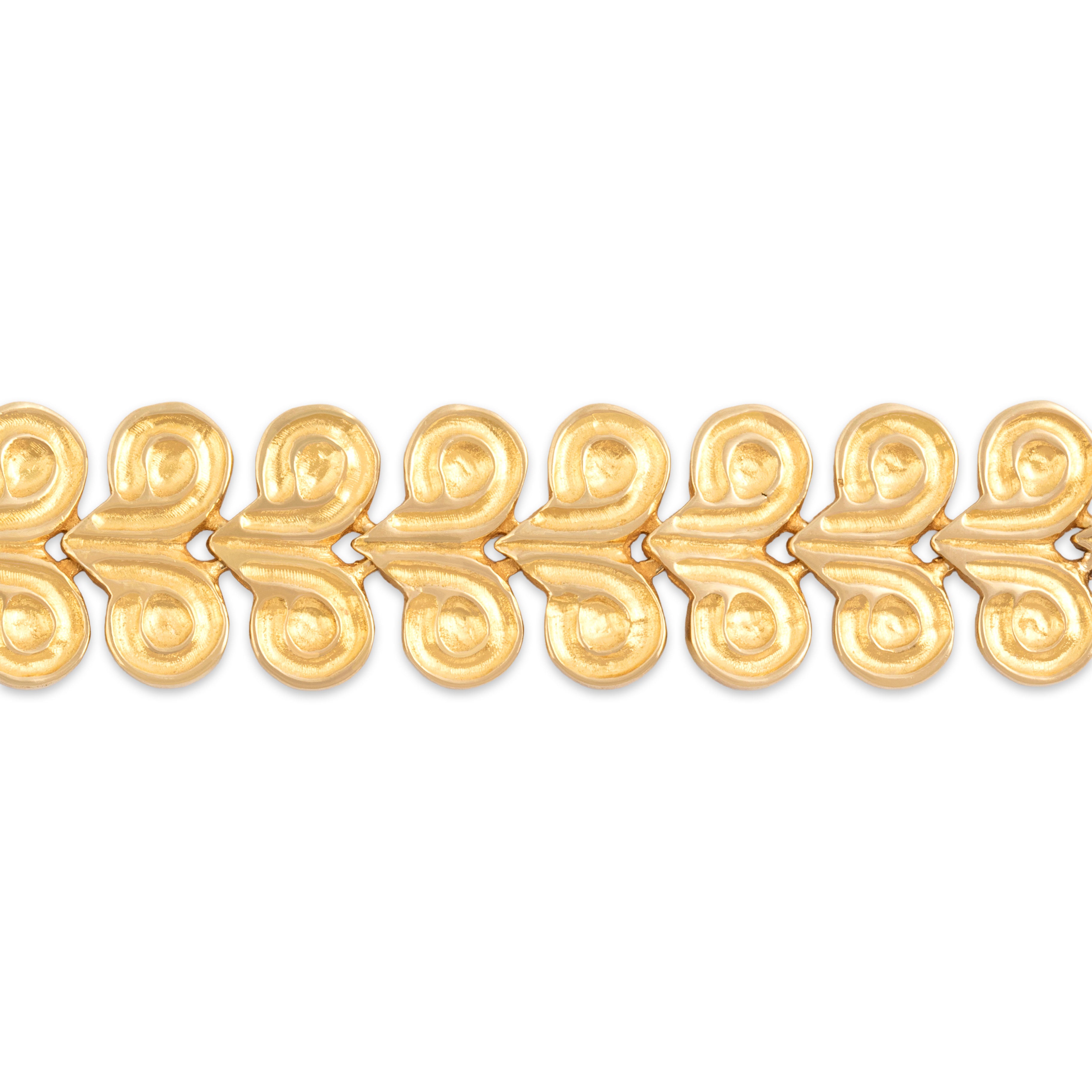 Vintage 18k Yellow Gold Fantastic Classical-Style Swirled Link Bracelet 6.75