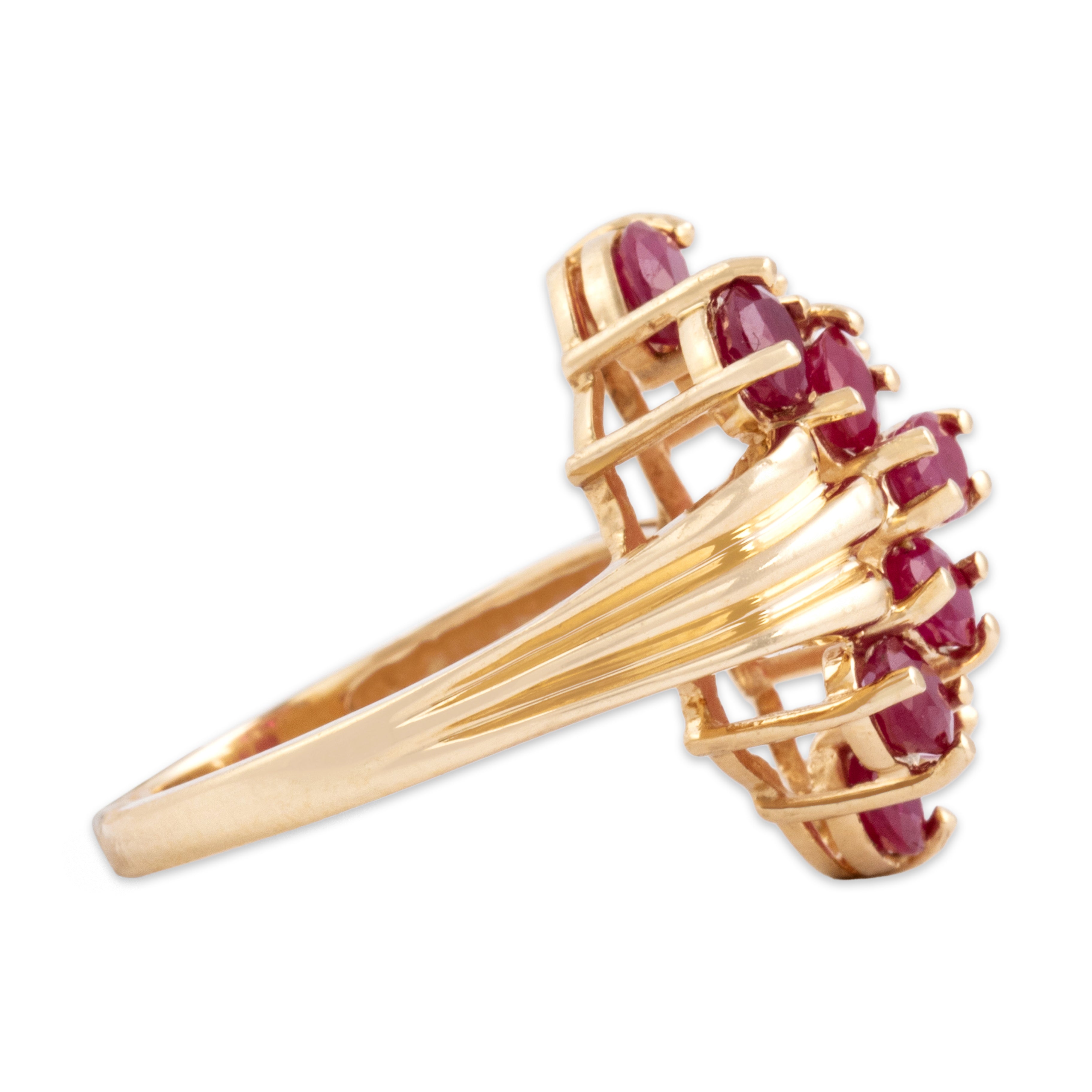 Vintage 10k Yellow Gold 2.66cttw Ruby Vibrant Fanning Statement Ring - Side view