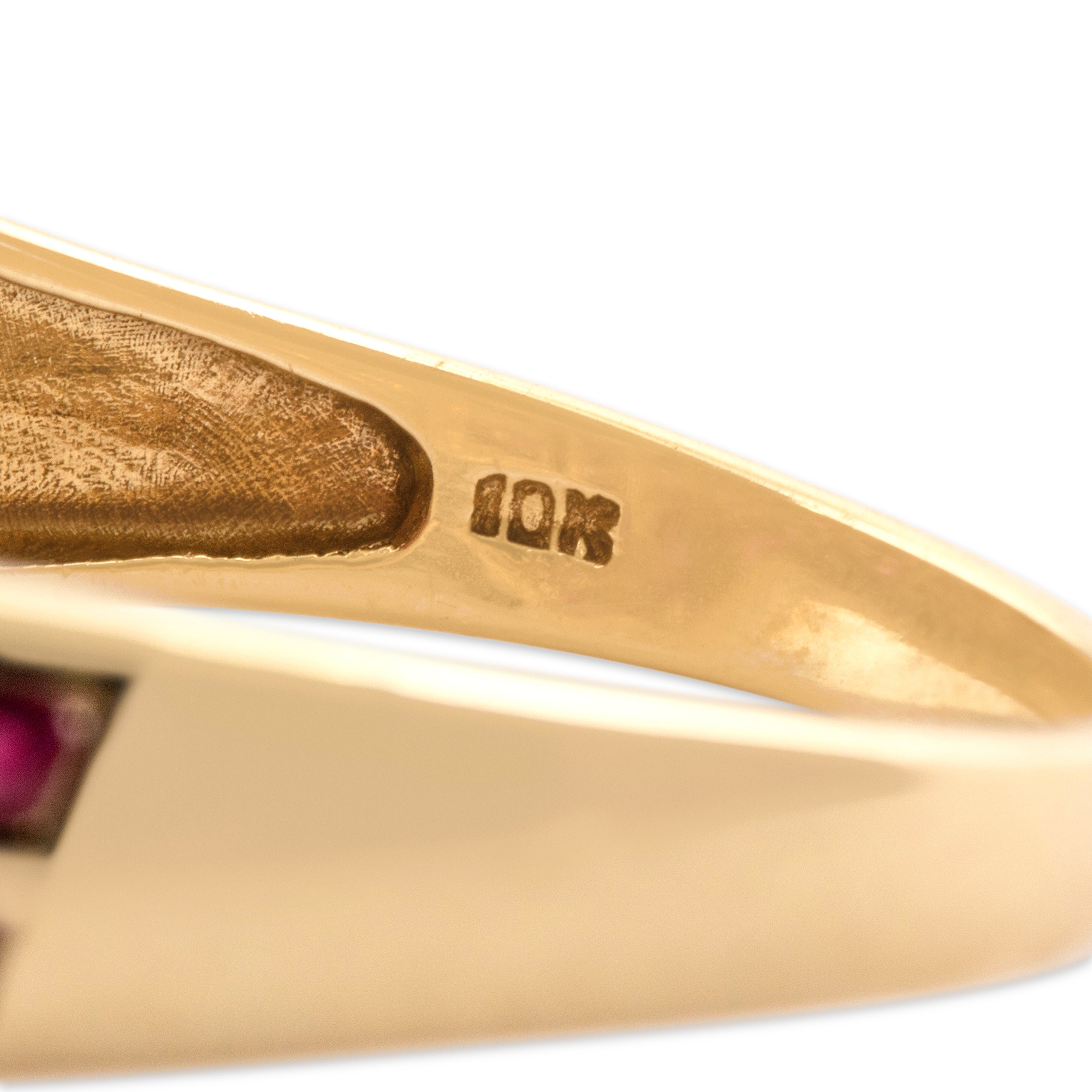Estate 10k Yellow Gold .57cttw Ruby Striped Channel-Set Knot Ring - Hallmark view