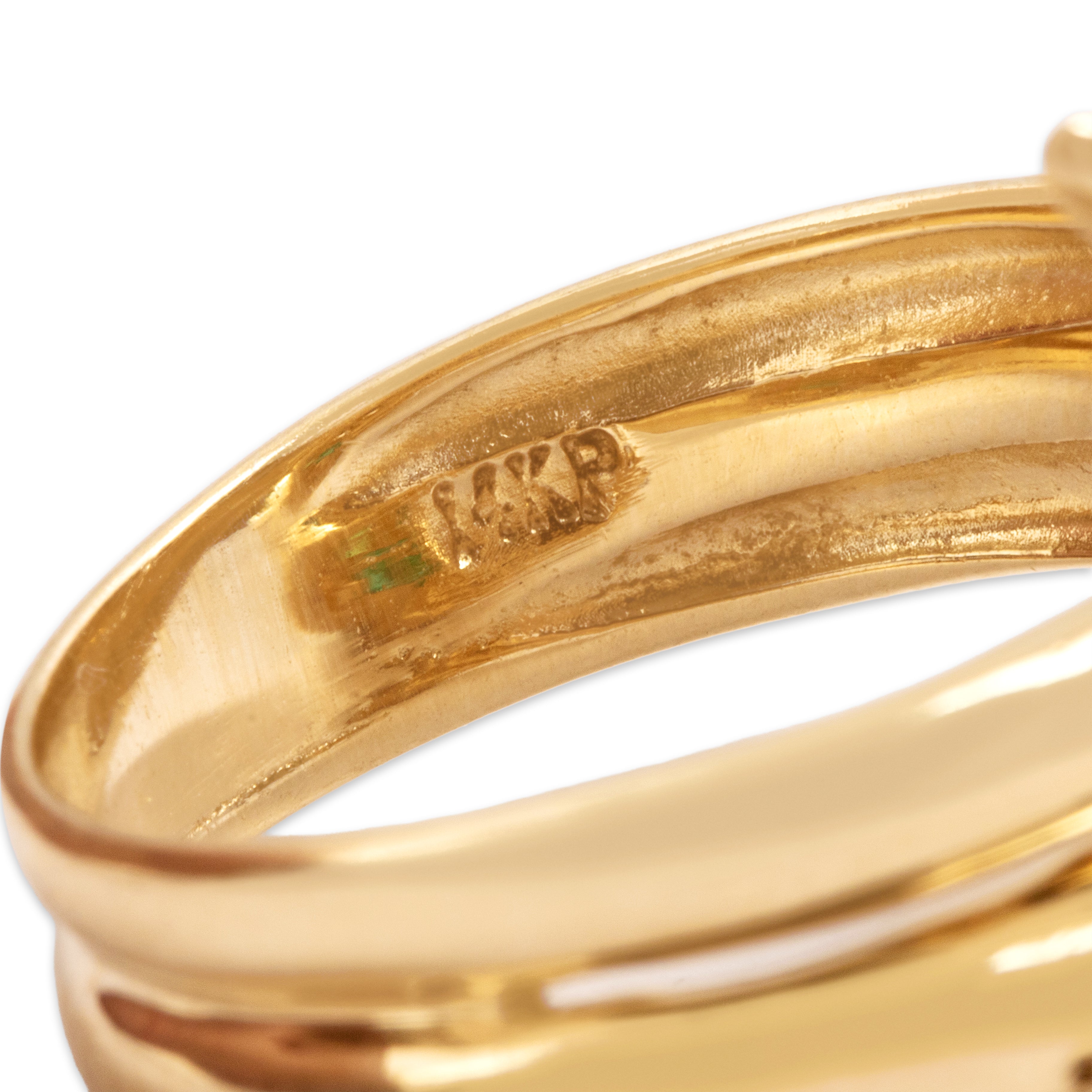 Vintage 14k Yellow Gold Emerald Diamond Slithering Wrapped Snake Ring - Hallmark view