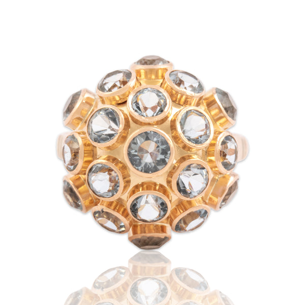 Vintage 18k Rose Gold 3.13cttw Aquamarine Unique Retro Sputnik Ring - Close-up view