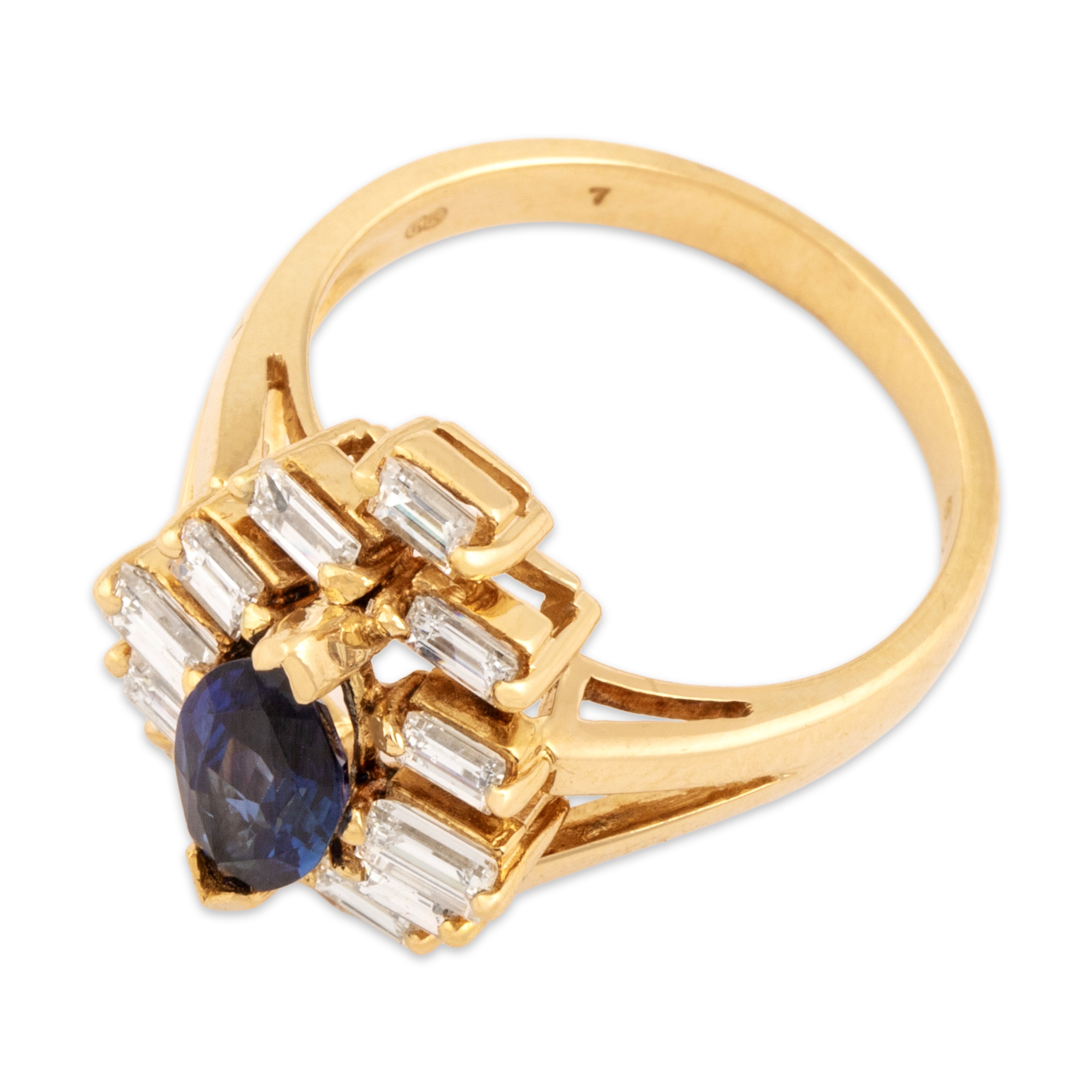 Vintage 18k Yellow Gold 1.01cttw Diamond .84ct Blue Sapphire Step Halo Ring 6.50