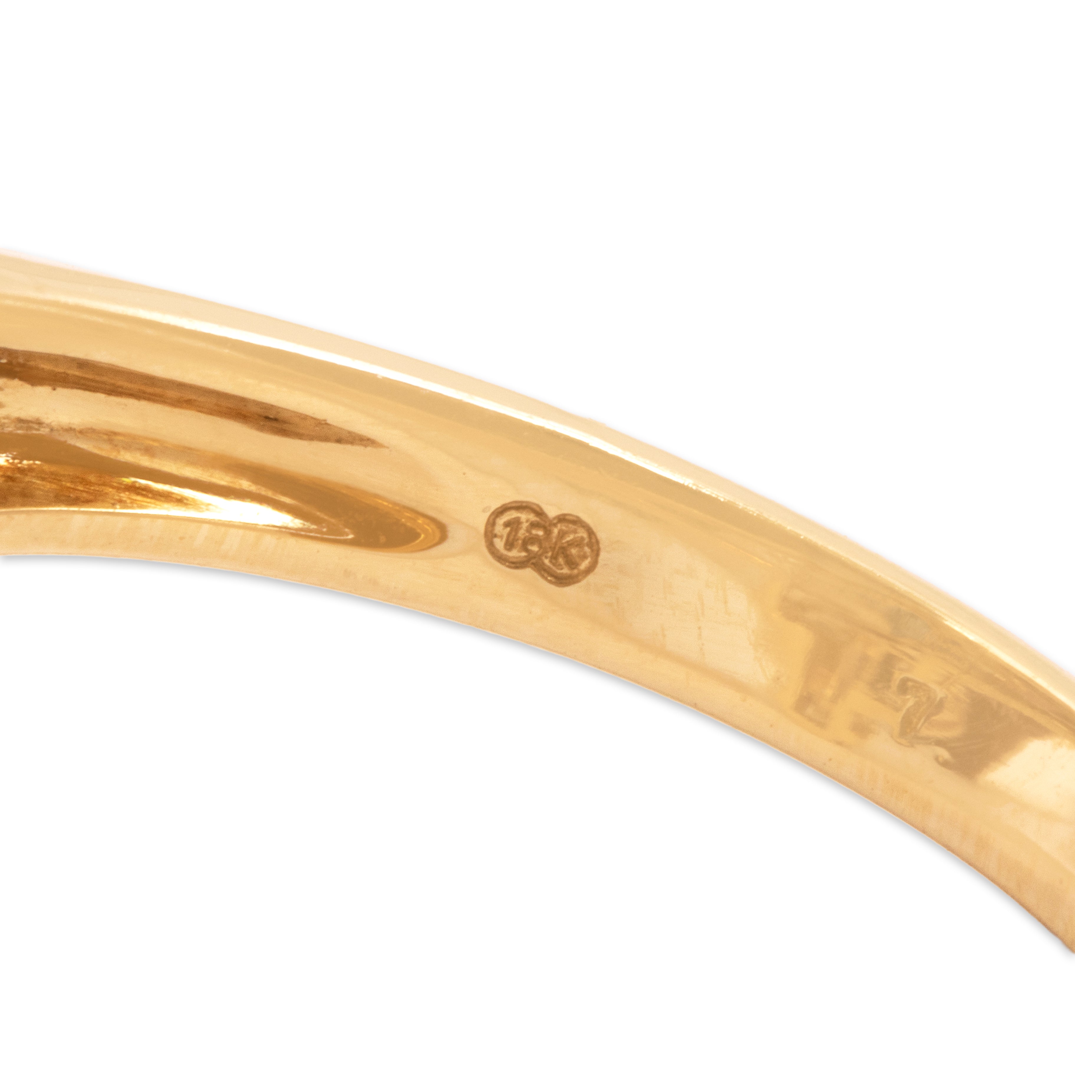 Vintage 18k Yellow Gold 1.01cttw Diamond .84ct Blue Sapphire Dazzling Dimensional Baguette Step Halo Ring - Hallmark view
