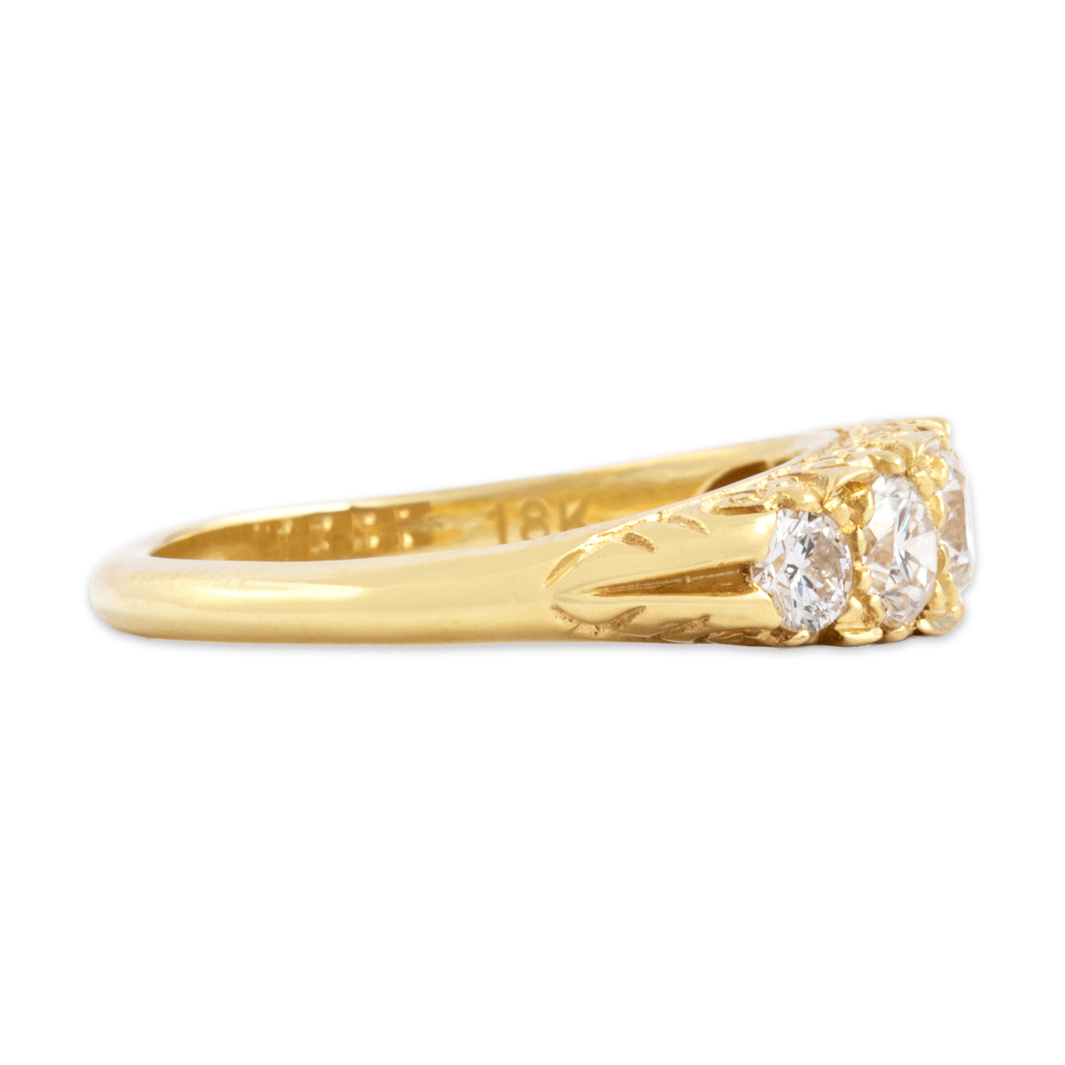 Vintage 18k Yellow Gold 1.0cttw Diamond Fabulous Graduating Swirled Line Ring - Side view