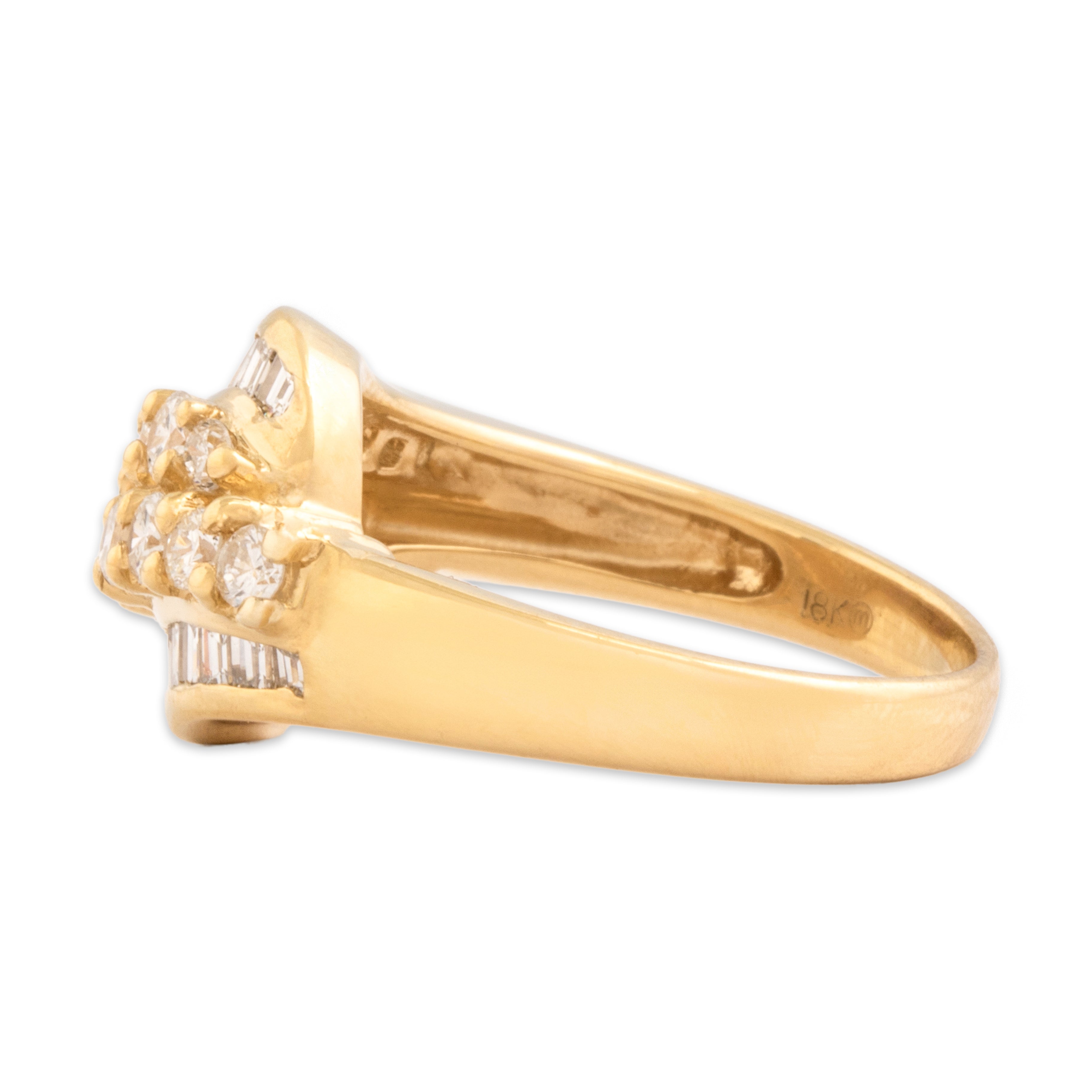 Vintage 18k Yellow Gold 1.39cttw Diamond Dazzling Bypass Wave Ring - Side view