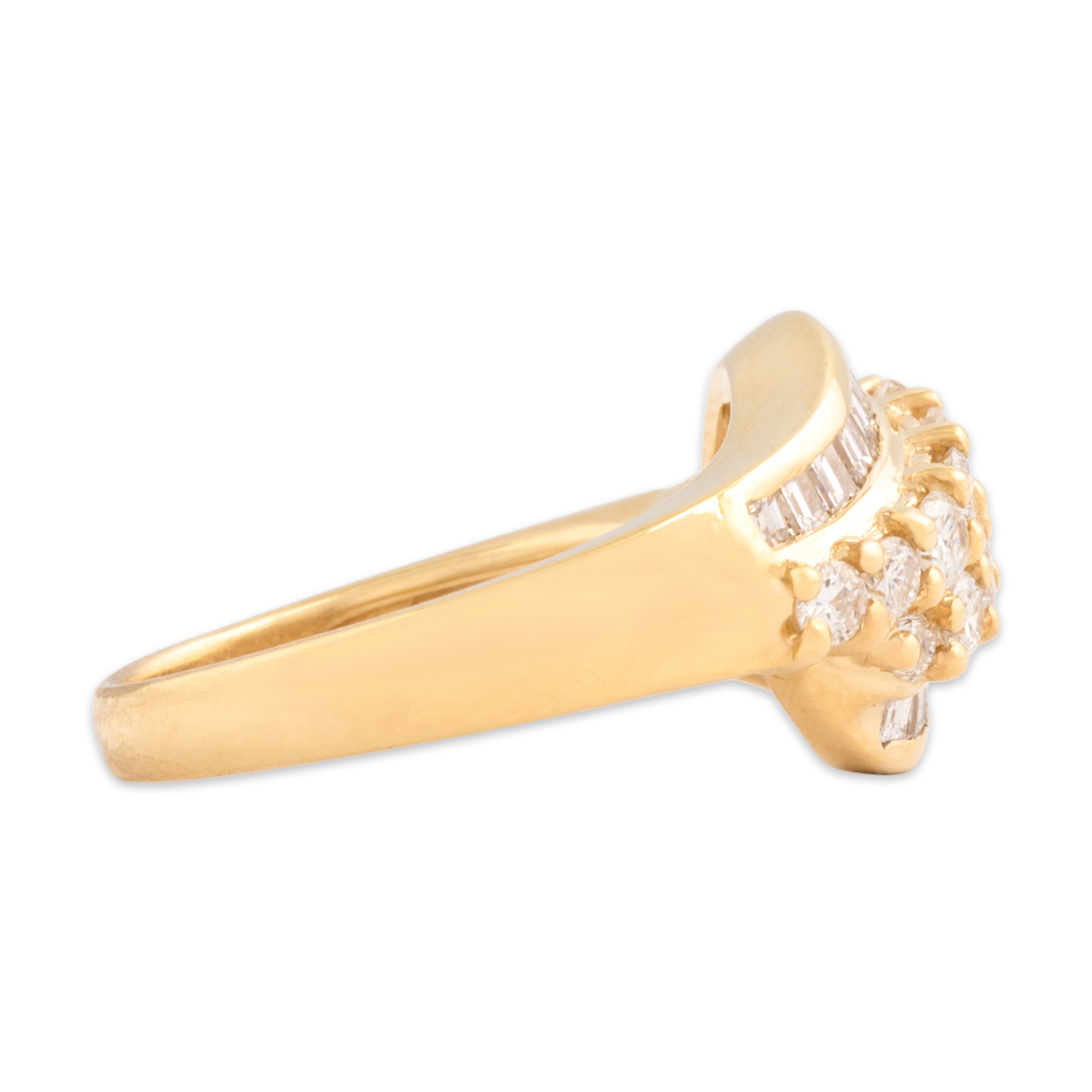 Vintage 18k Yellow Gold 1.39cttw Diamond Dazzling Bypass Wave Ring - Side view
