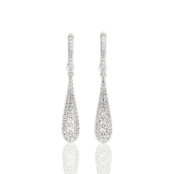 Estate 18k White Gold 1.07cttw Diamond Sparkling Graduated Drop Dangle Earrings