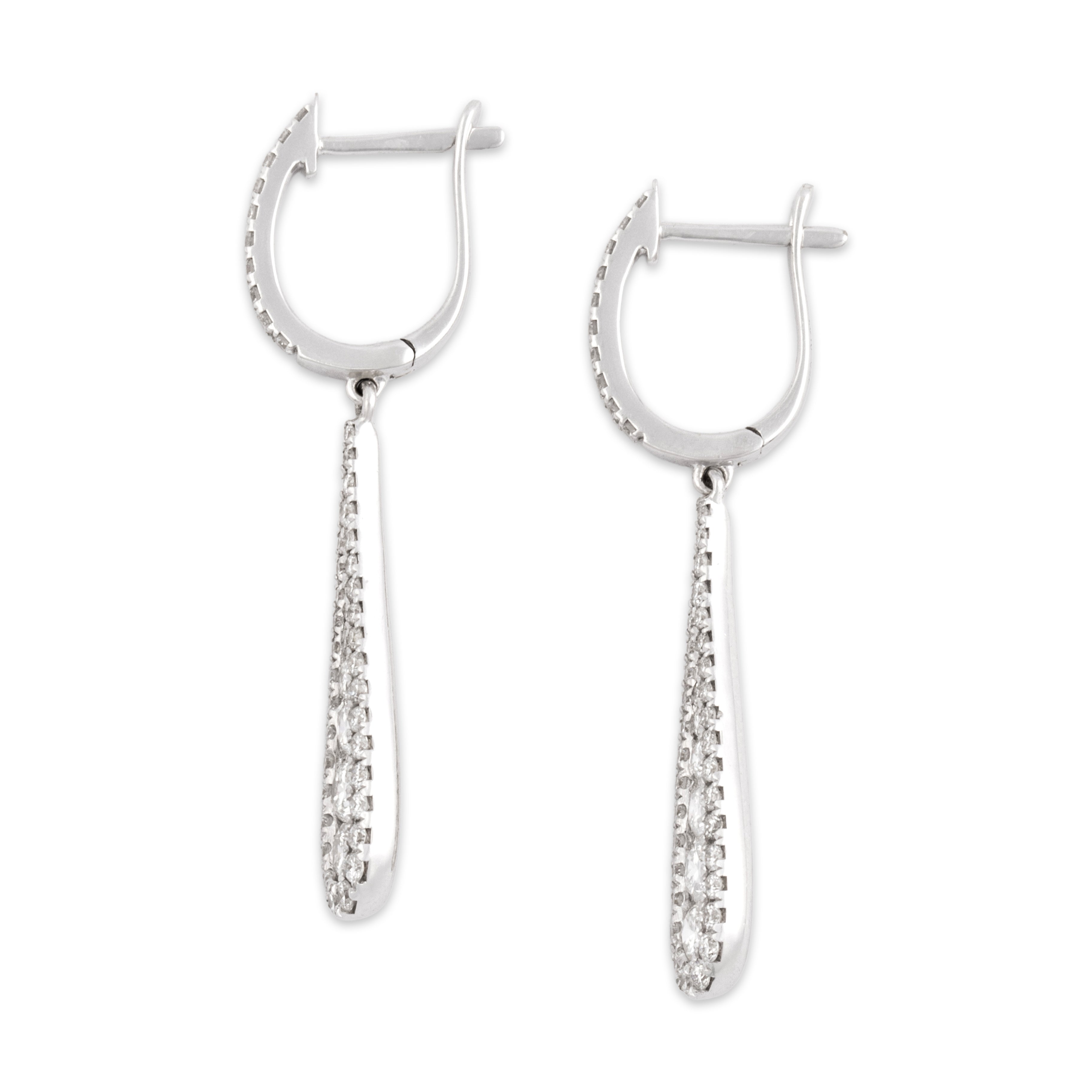 Estate 18k White Gold [Custom Carat] Sparkling Graduated Drop Dangle Earrings - Side view