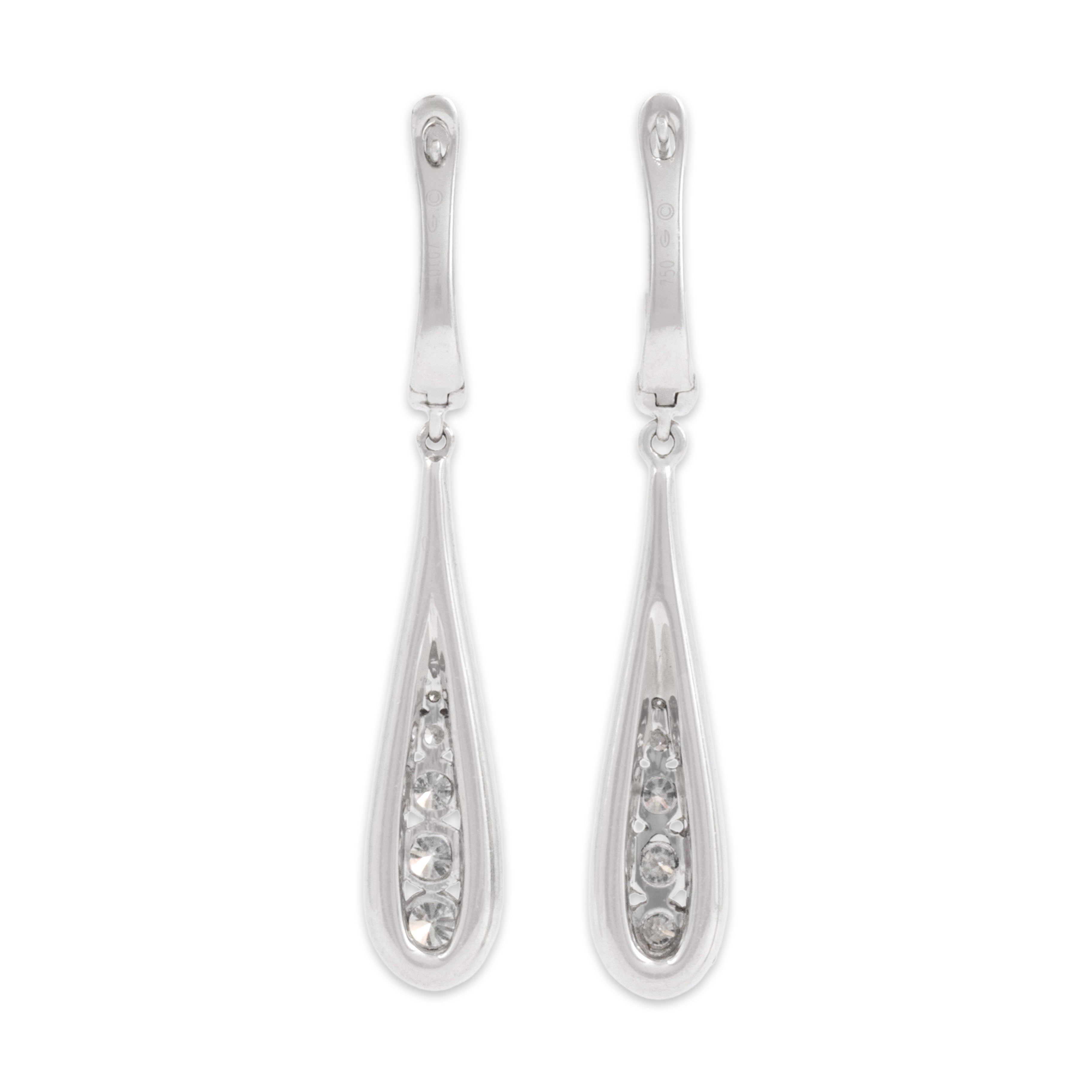 Estate 18k White Gold [Custom Carat] Sparkling Graduated Drop Dangle Earrings - Back view