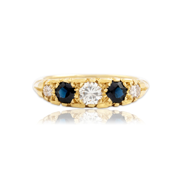 Vintage 18k Yellow Gold Blue Sapphire Diamond Scroll Accent Band Ring 6.00