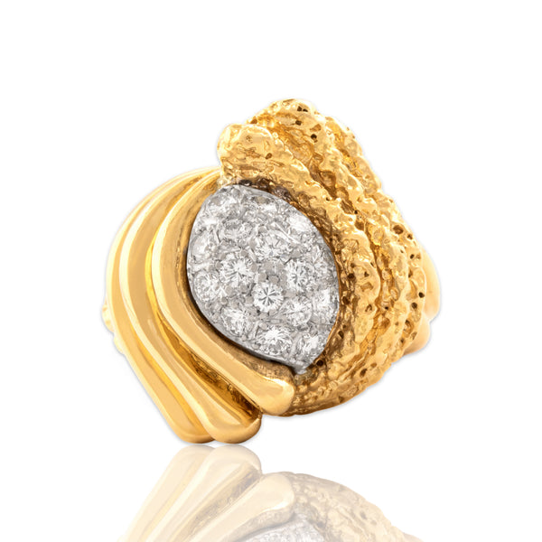 Vintage Heavy 18k Yellow & White Gold .57cttw Diamond Sculptural Twist Ring 5.00