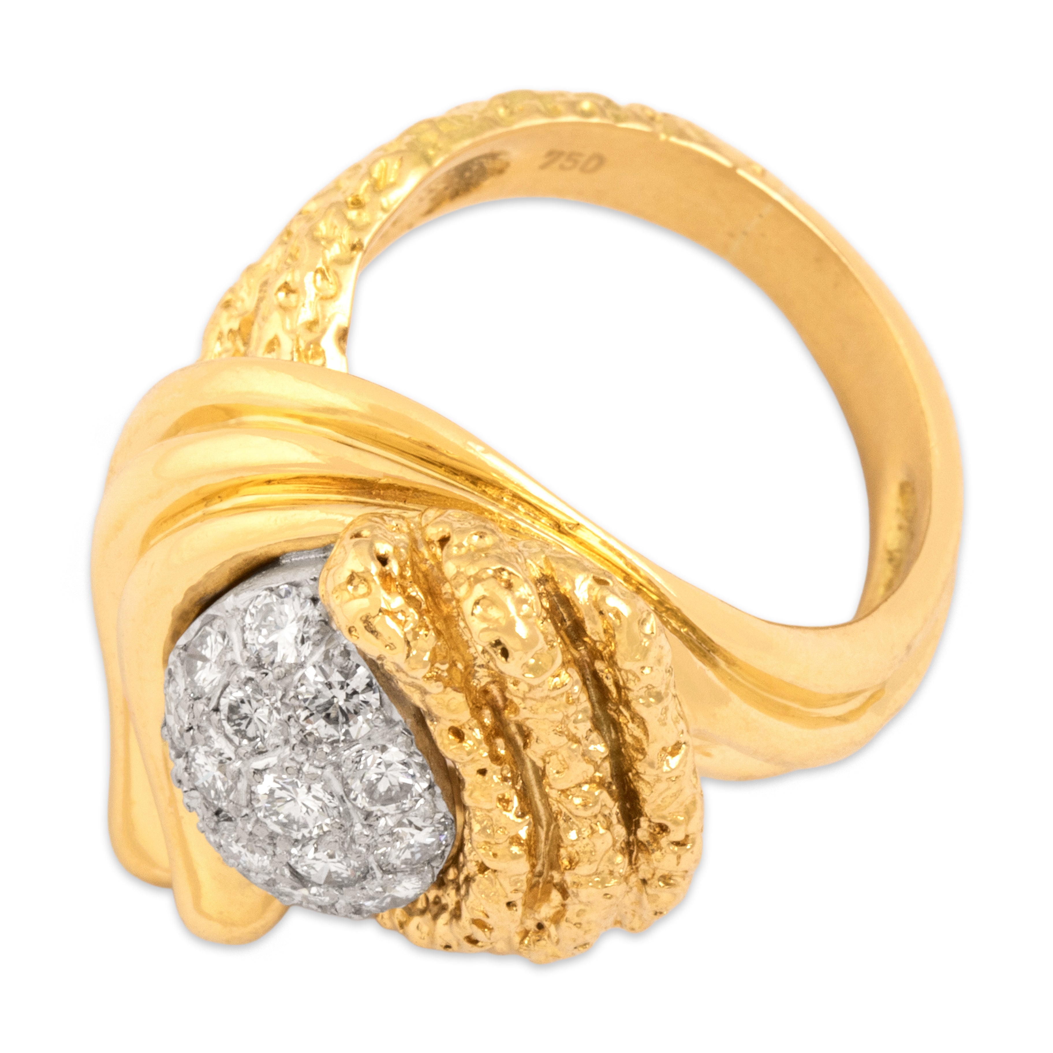 Vintage Heavy 18k Yellow & White Gold .57cttw Diamond Sculptural Twist Ring 5.00