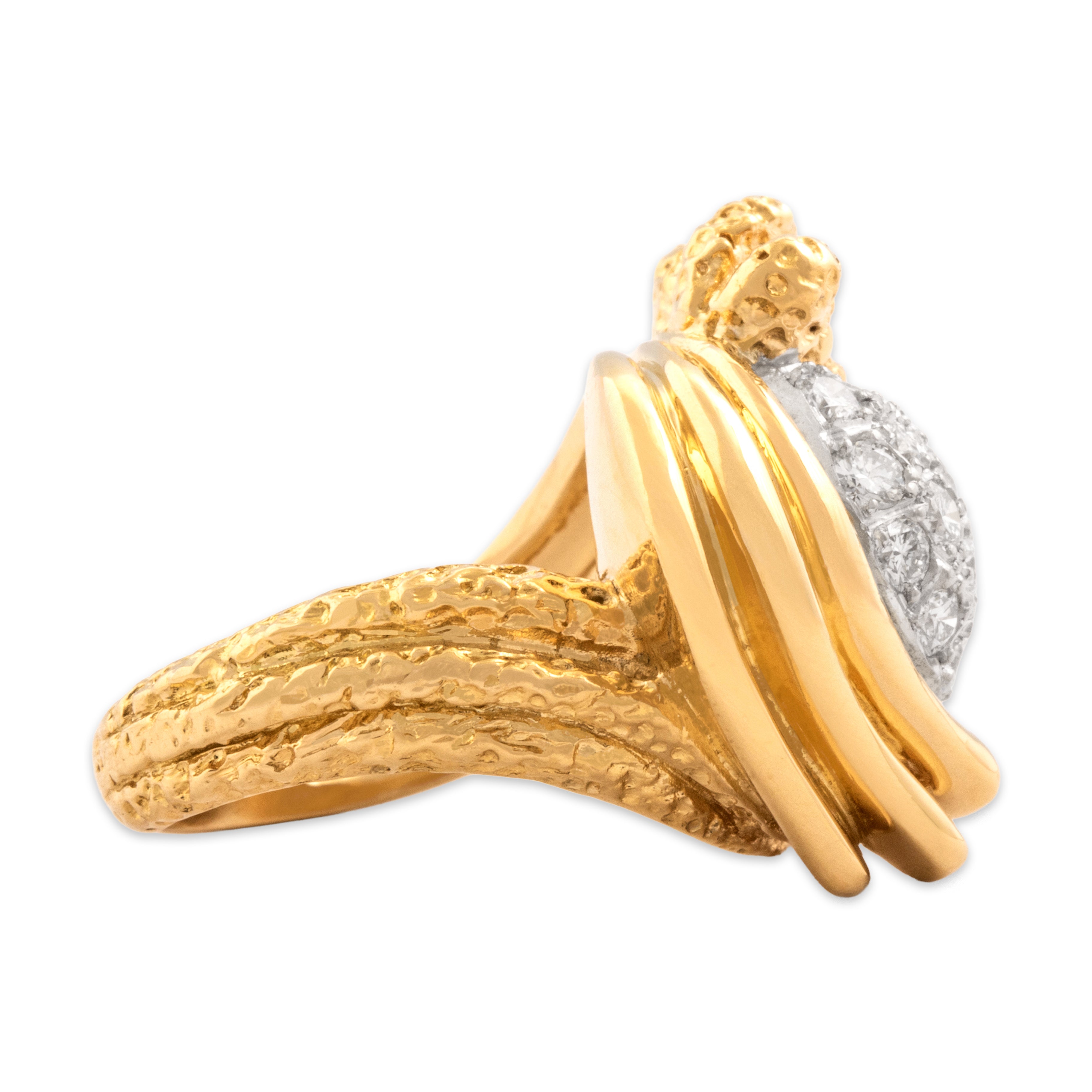 Vintage Heavy 18k Yellow & White Gold .57cttw Diamond Sculptural Twist Ring 5.00
