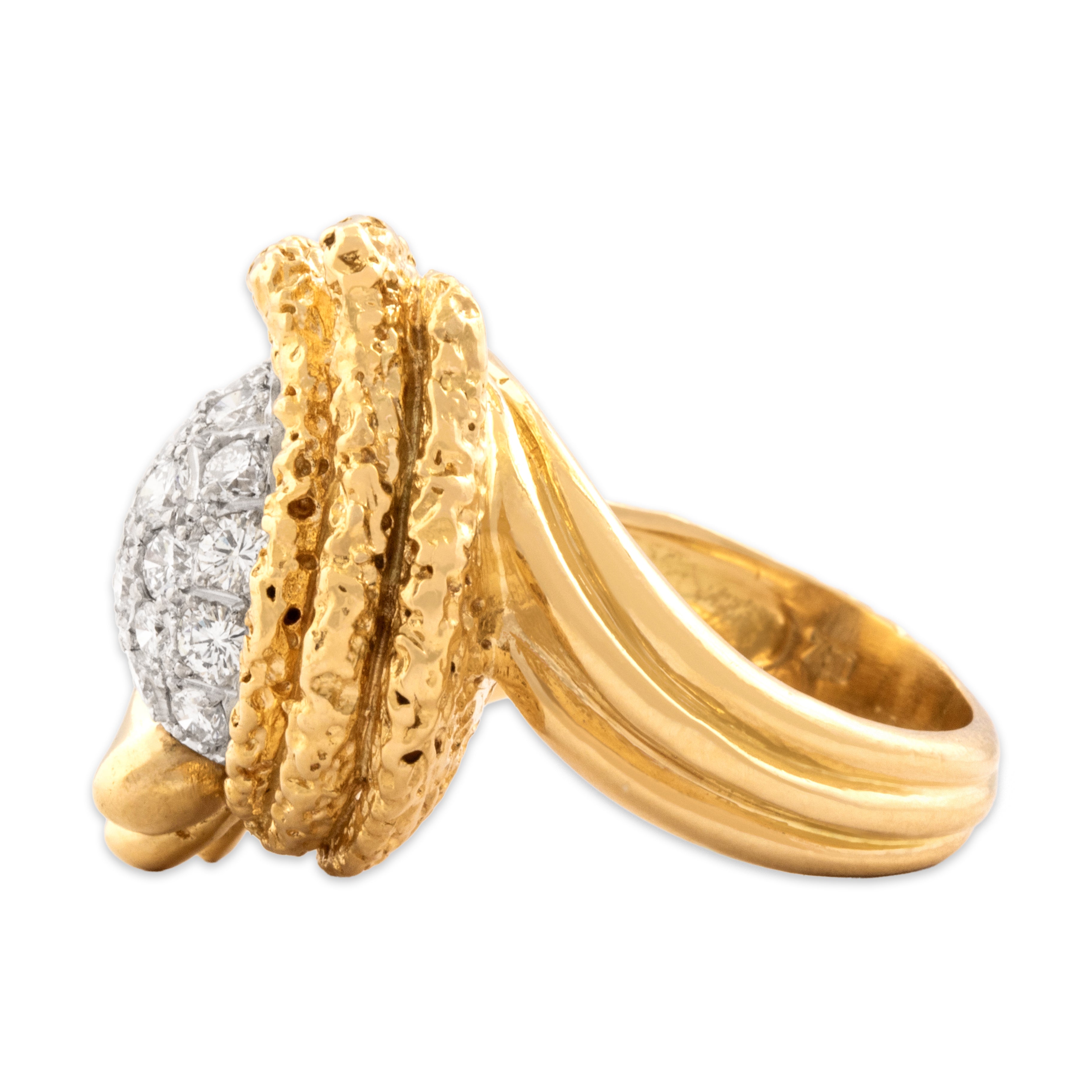 Vintage Heavy 18k Yellow & White Gold .57cttw Diamond Sculptural Twist Ring 5.00
