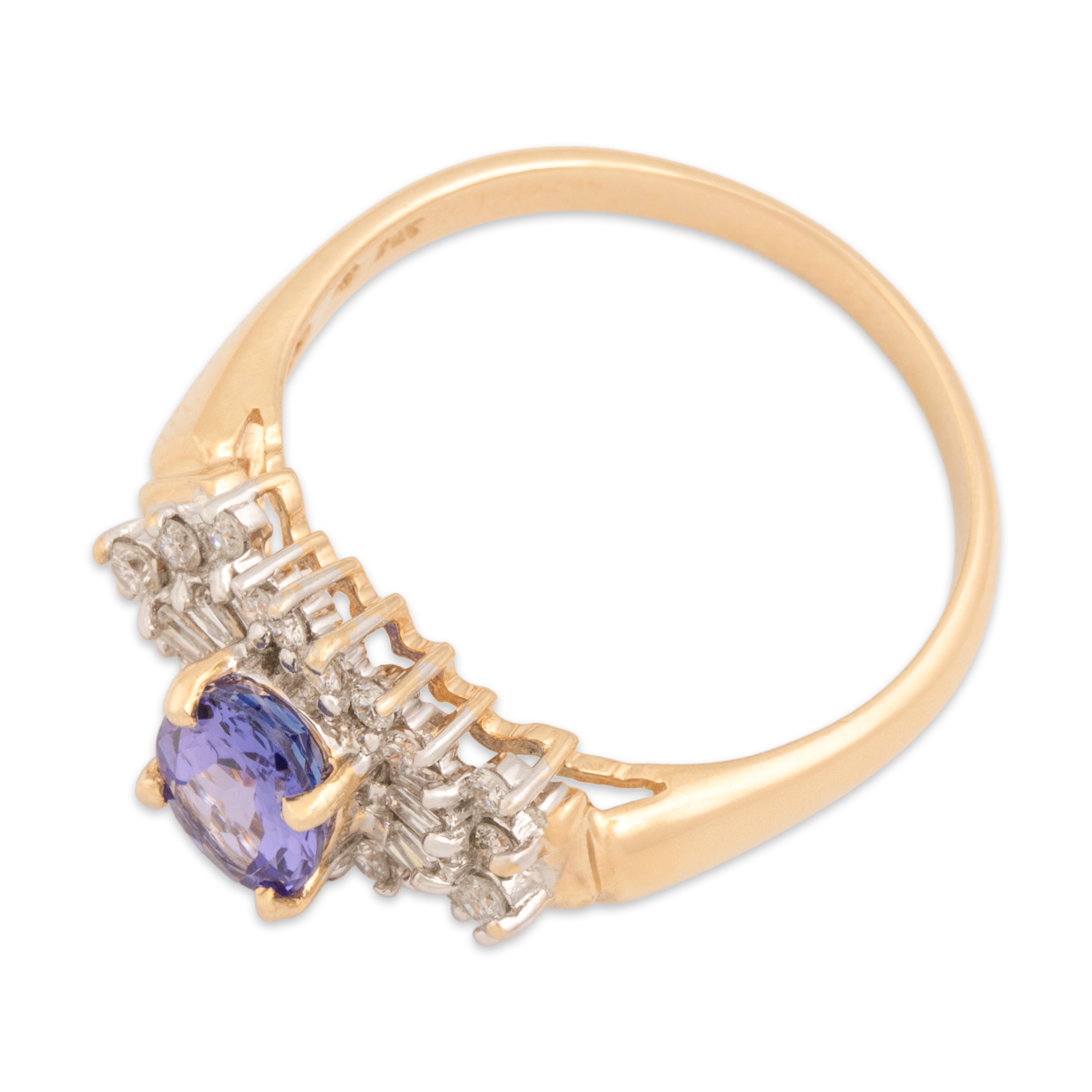 Vintage 14k Yellow & White Gold 1.36ct Tanzanite Diamond Dazzling Accented Shoulder Ring - Overall view