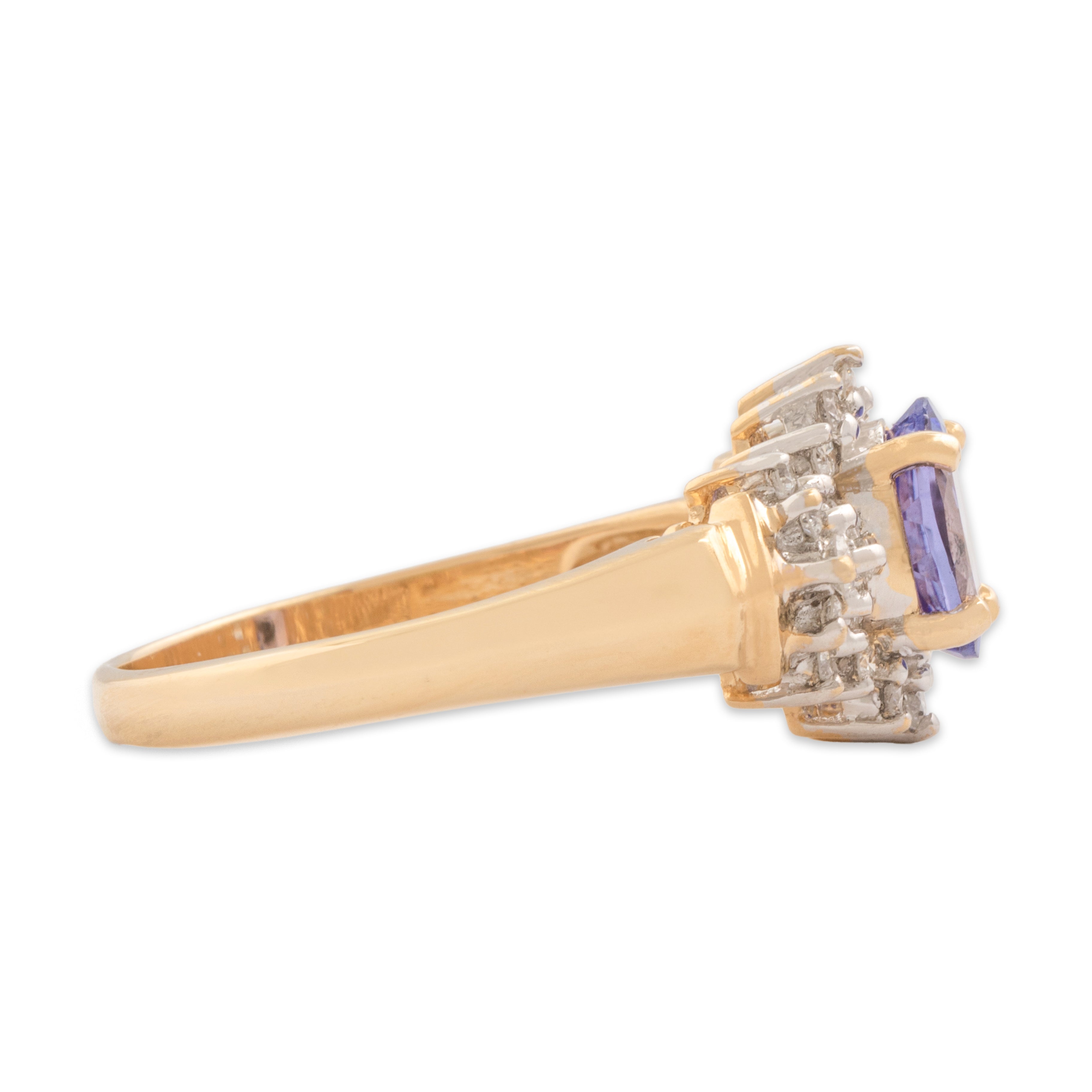 Vintage 14k Yellow & White Gold 1.36ct Tanzanite Diamond Dazzling Accented Shoulder Ring - Side view