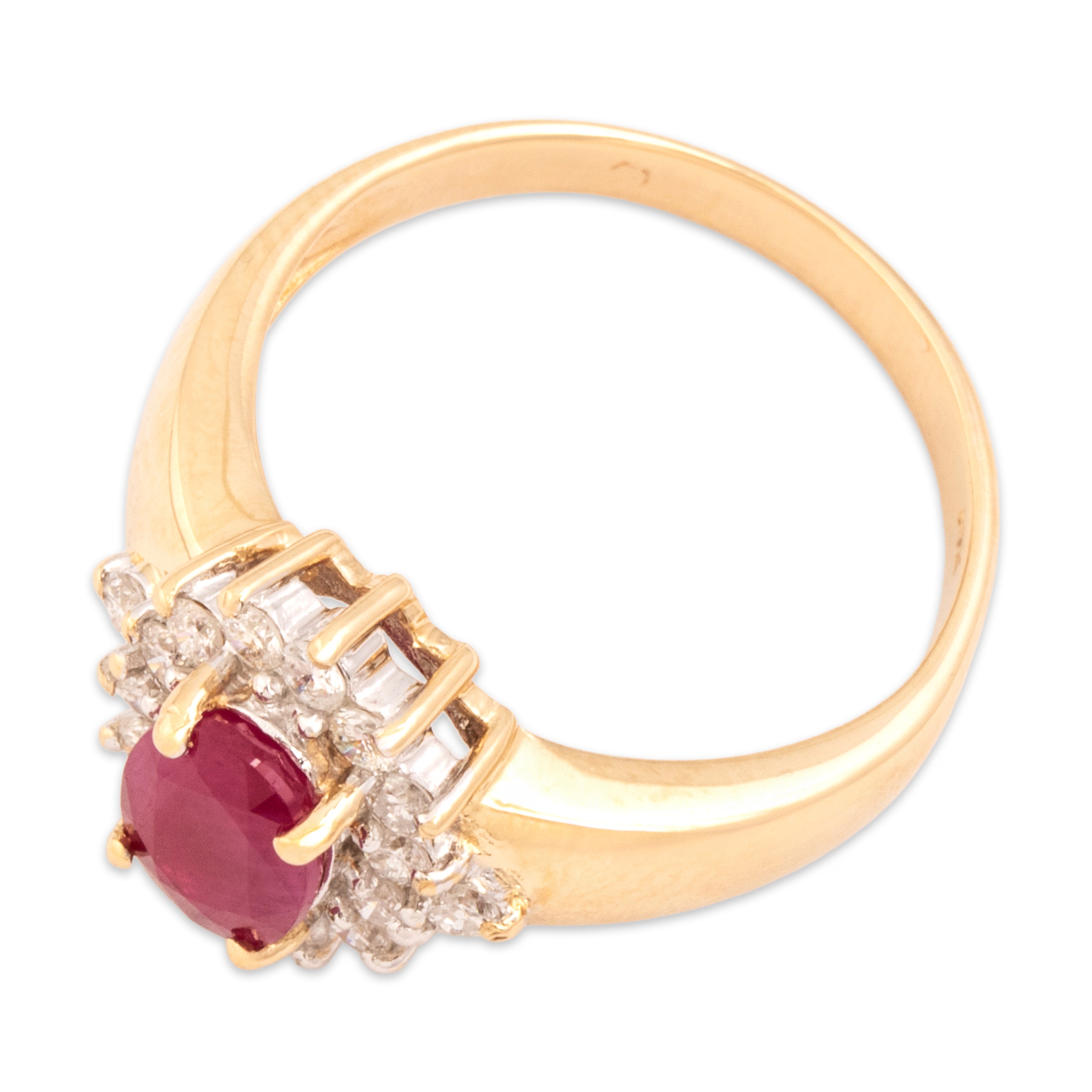 Vintage 14k Yellow Gold .93ct Ruby Diamond Dazzling Oval Halo Ring - Overall view