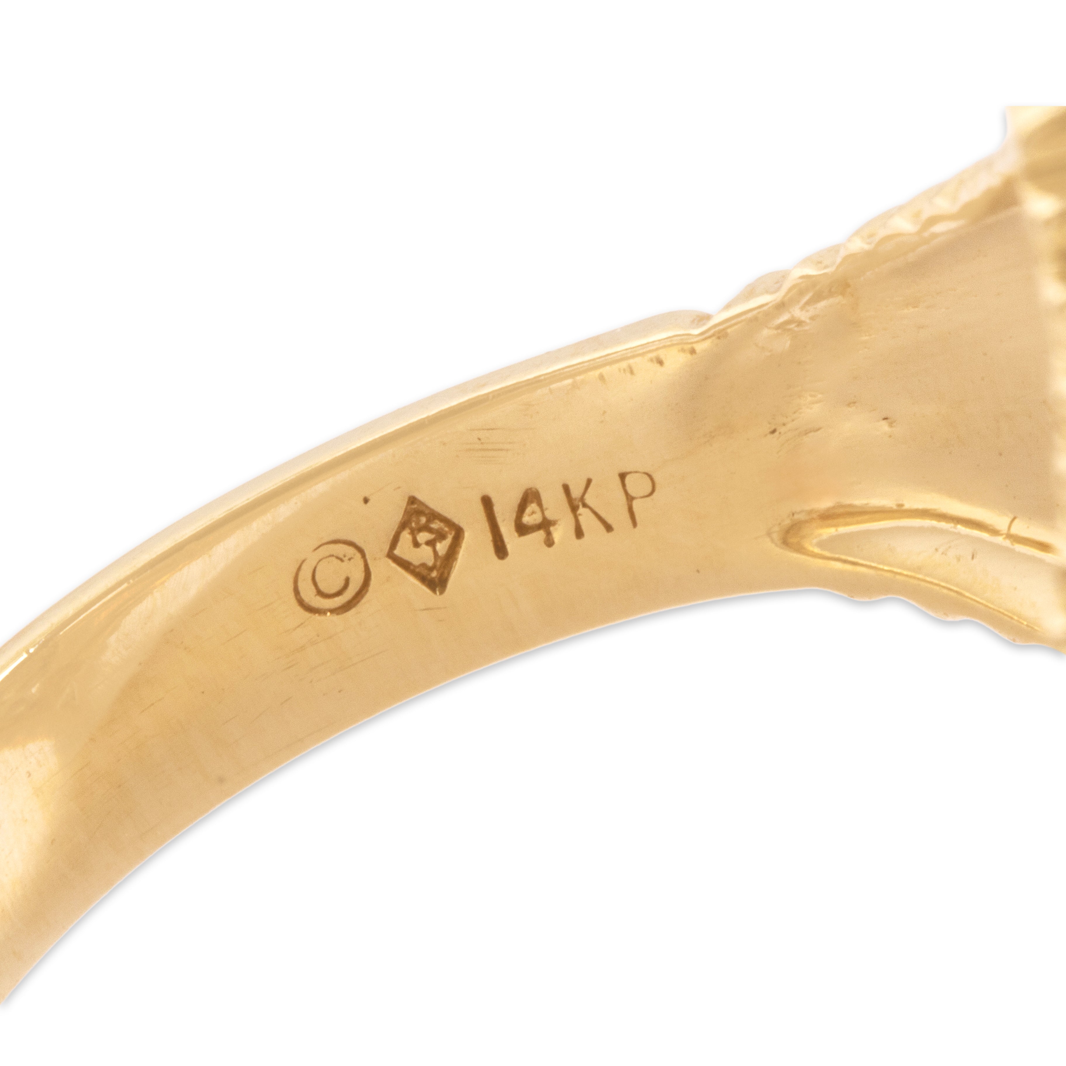 Vintage 14k Yellow Gold [Custom Carat] Sparkling Ribbed Shoulder Marquise Ring - Hallmark view