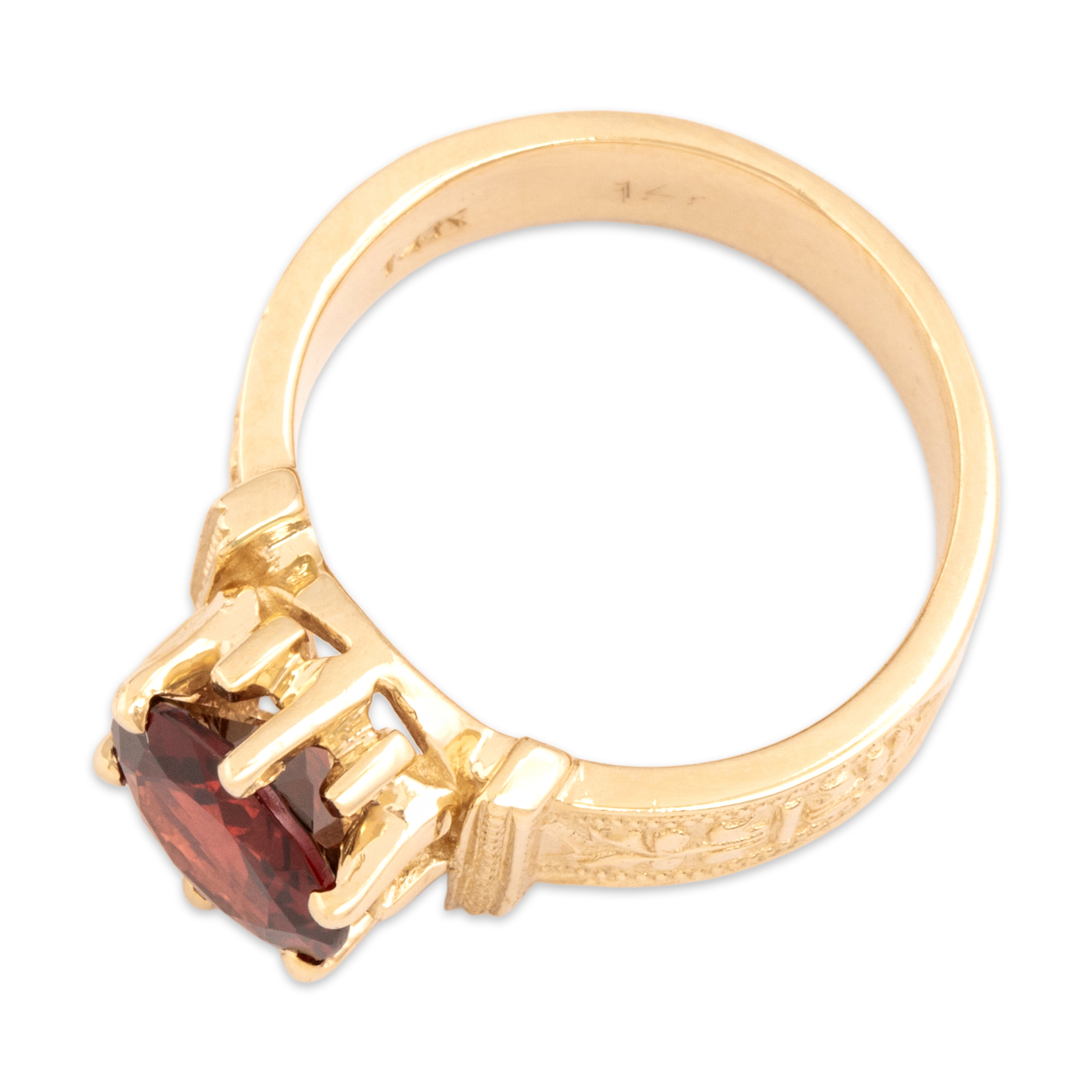 Vintage 14k Yellow Gold 1.91ct Garnet Geometric Accent Shoulder Ring - Overall view