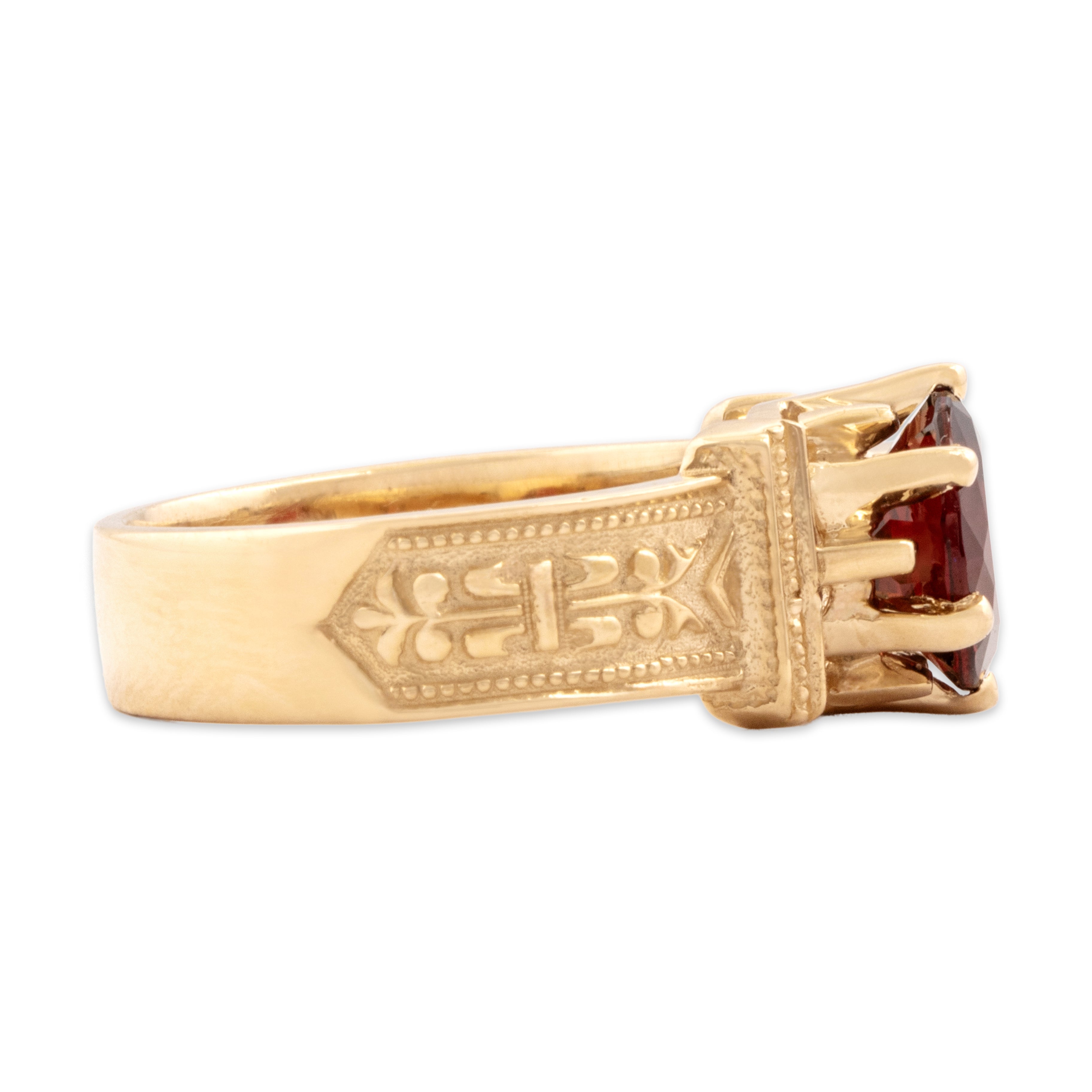Vintage 14k Yellow Gold 1.91ct Garnet Geometric Accent Shoulder Ring - Side view