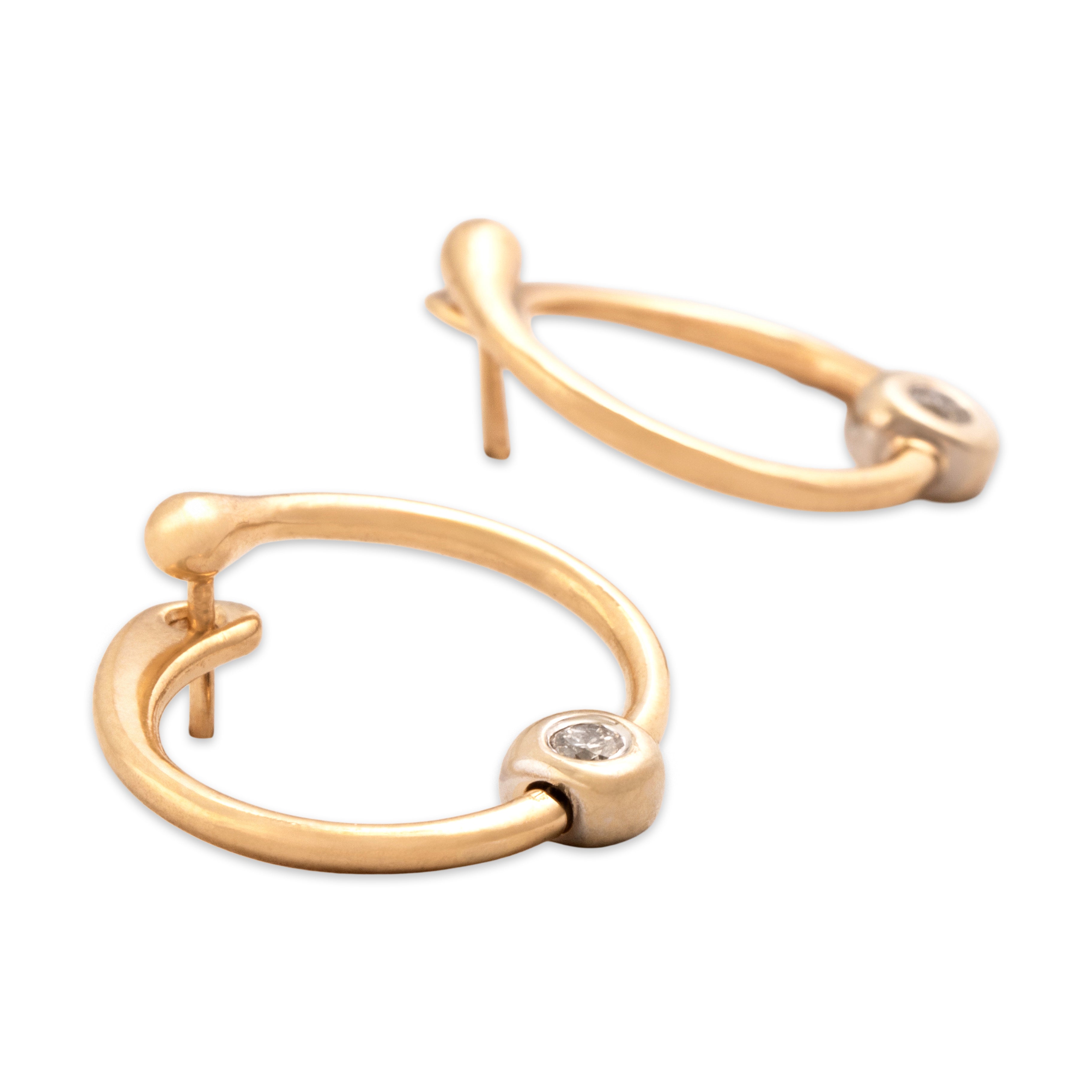 Vintage 14k Yellow & White Gold Diamond Hinged Bezel Huggie Hoop Earrings - Side view