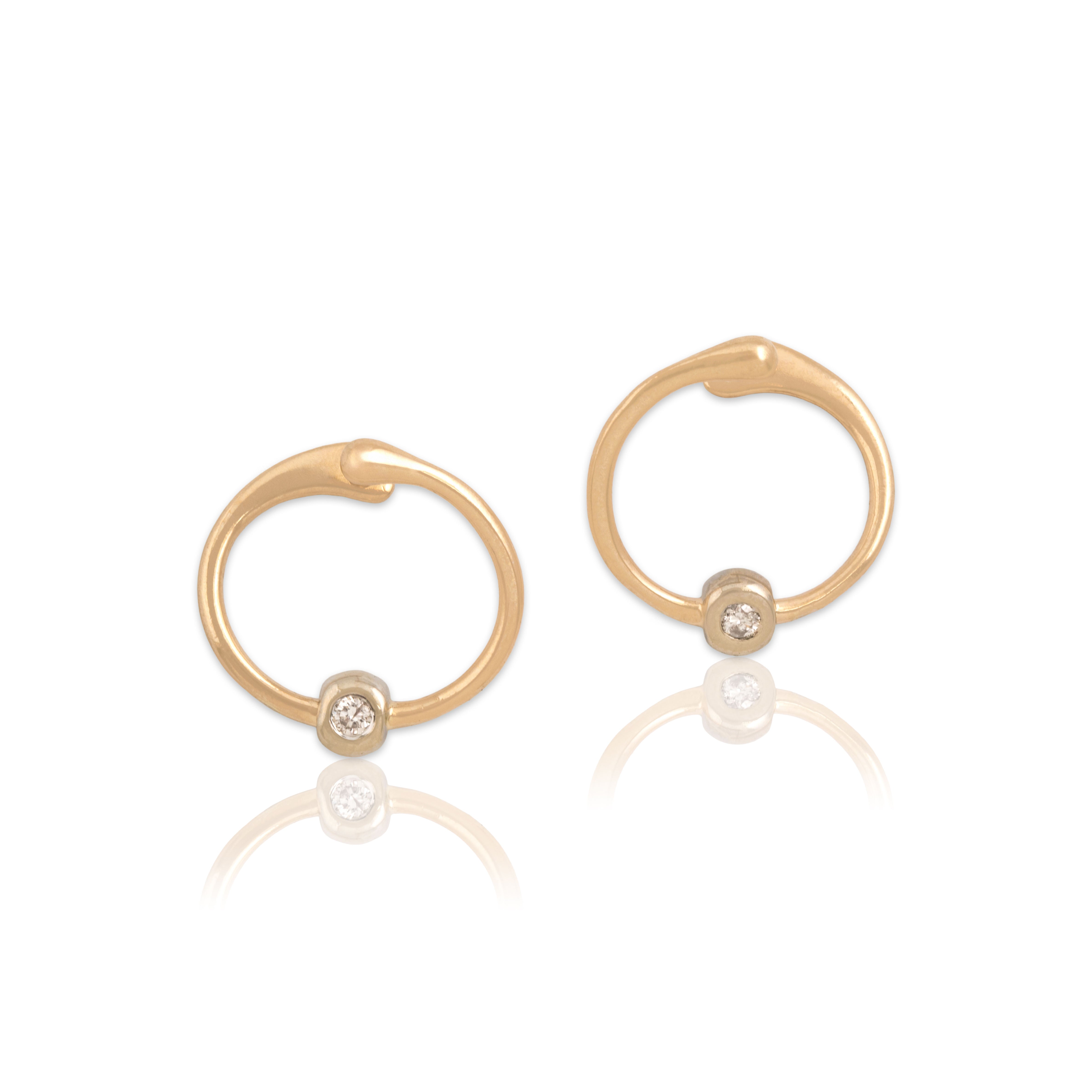 Vintage 14k Yellow & White Gold Diamond Hinged Bezel Huggie Hoop Earrings