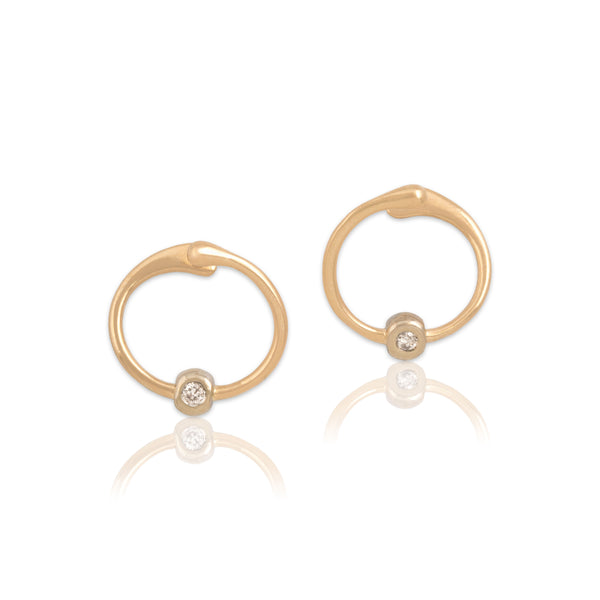 Vintage 14k Yellow & White Gold Diamond Hinged Bezel Huggie Hoop Earrings