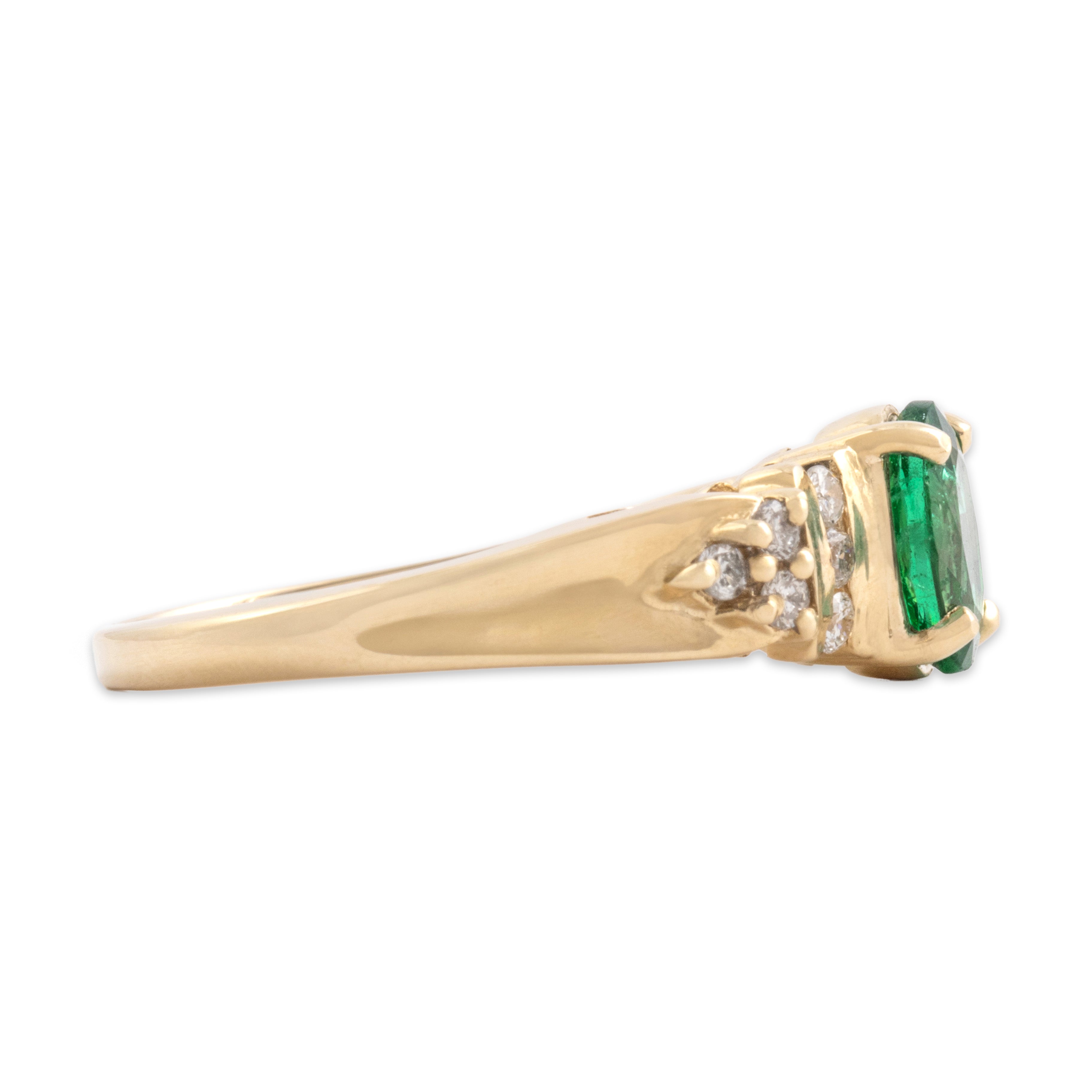 Vintage 14k Yellow Gold .89ct Emerald Diamond Vivid Channel Shoulder Ring 8.00