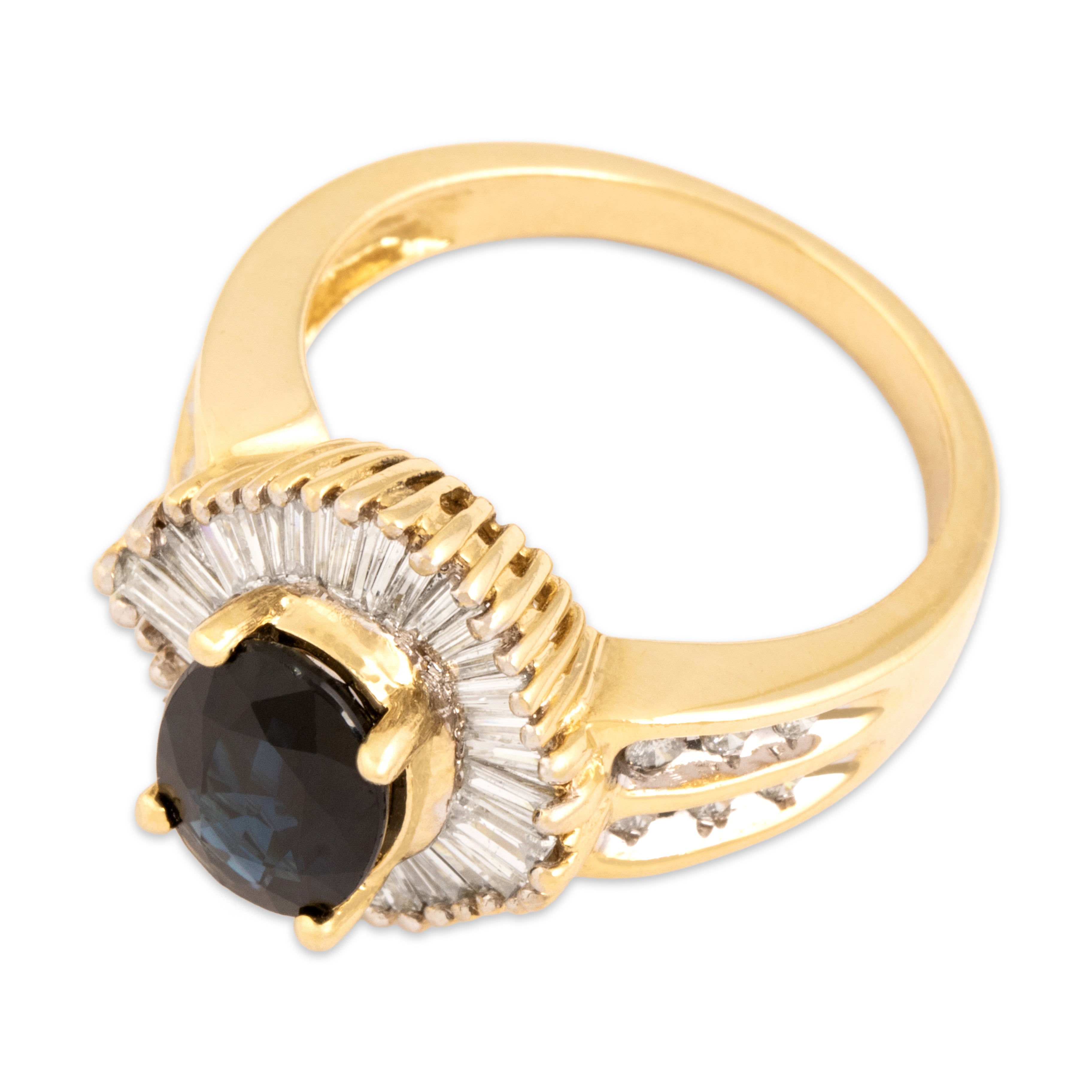 Vintage 14k Yellow Gold 1.83ct Dark Blue Sapphire .73cttw Diamond Halo Ring 7.00