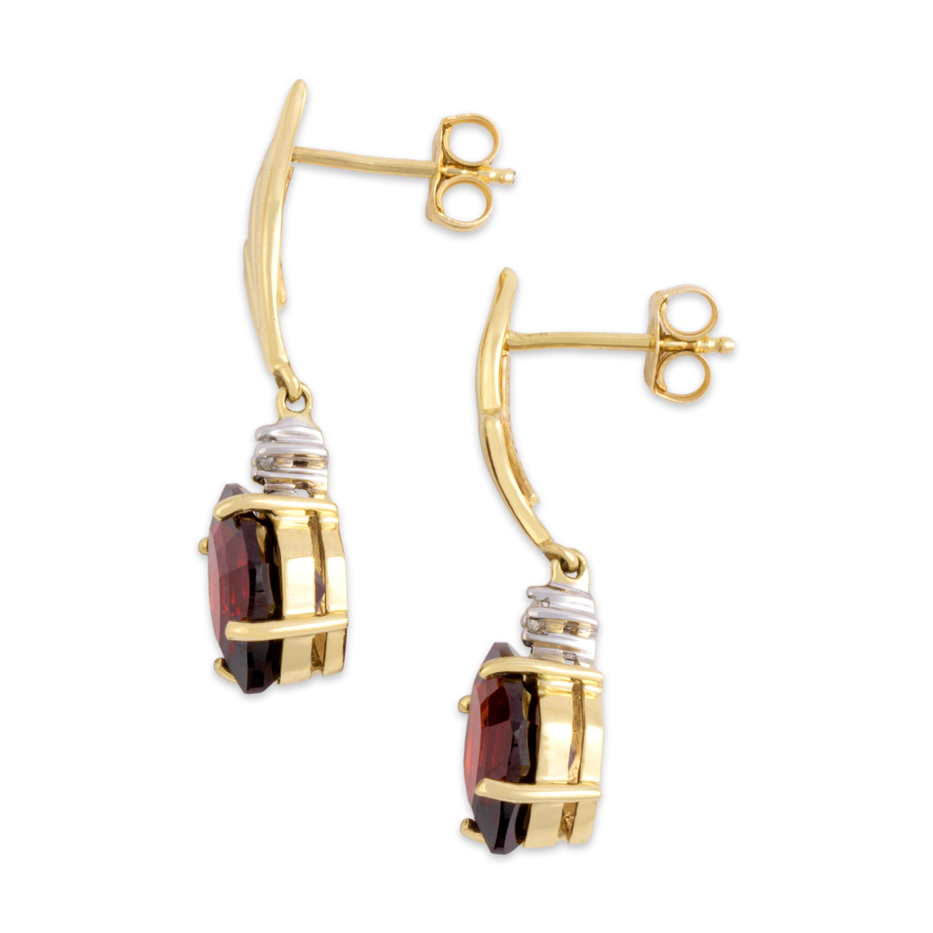 Vintage 14k Yellow Gold 3.7cttw Garnet Diamond Elegant Flourish Accent Earrings