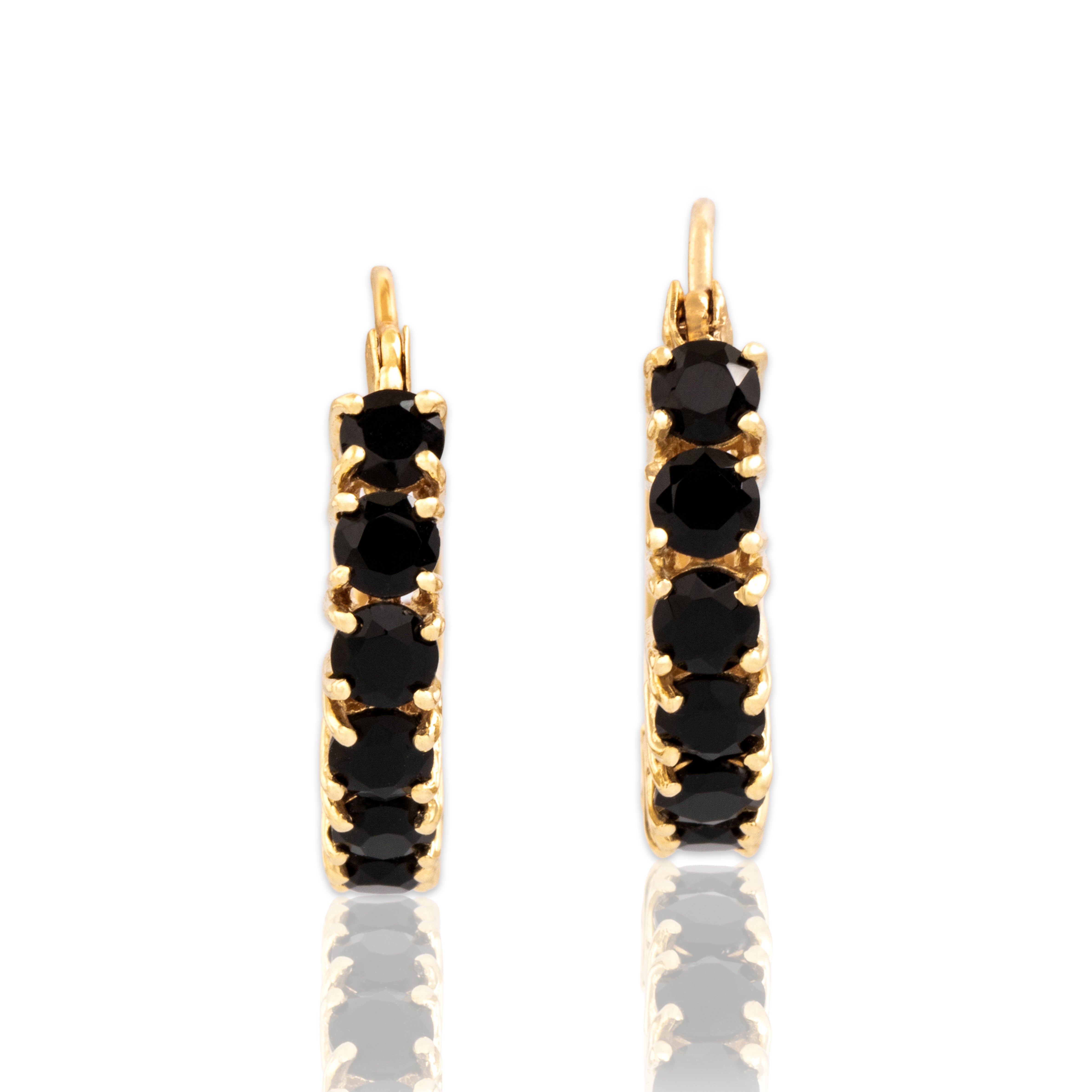Vintage 14k Yellow Gold 1.24cttw Onyx Embellished Openwork Filigree Hoop Earrings - Close-up view