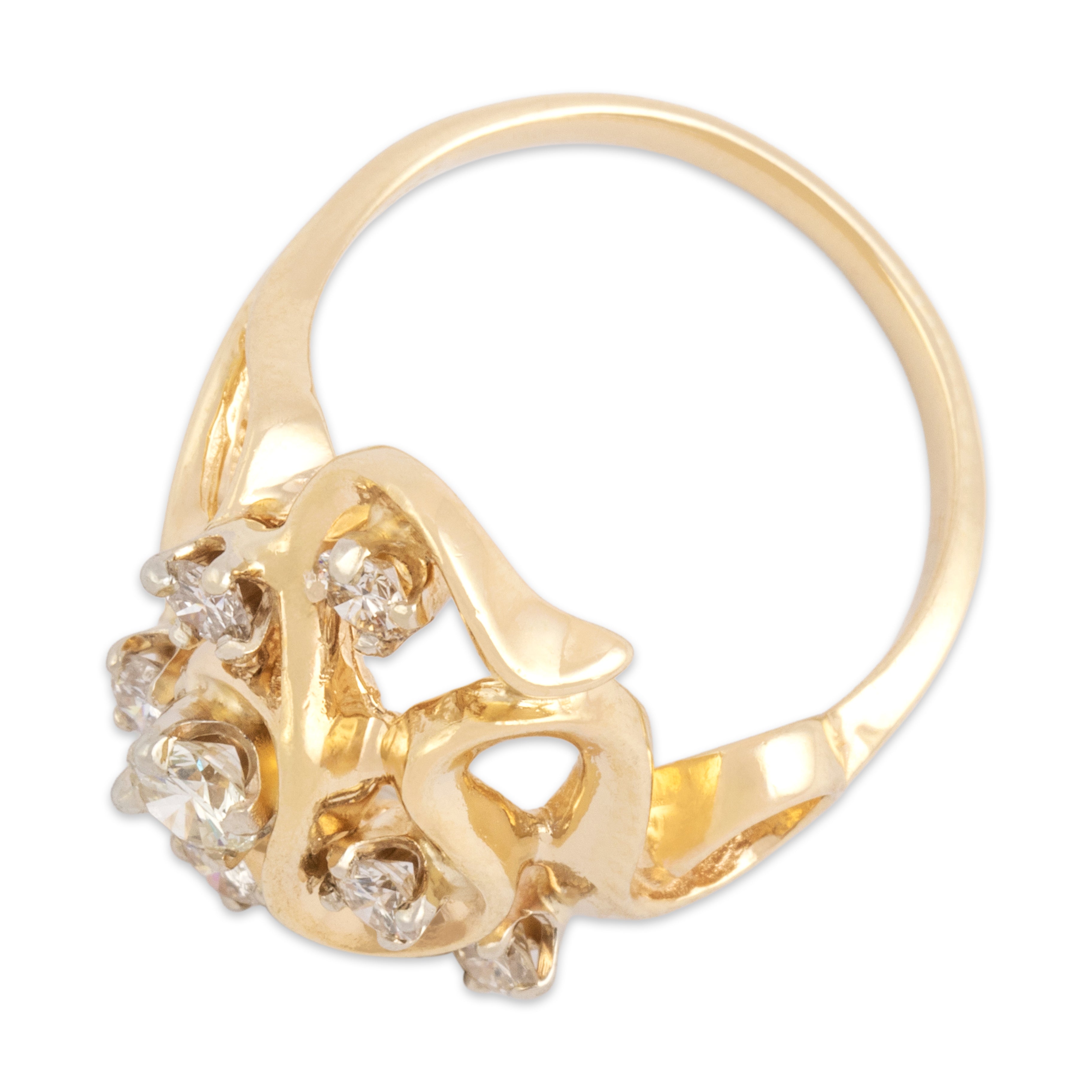 Vintage 14k Yellow Gold .67cttw Diamond Dazzling Freeform Ribbon Ring - Overall view