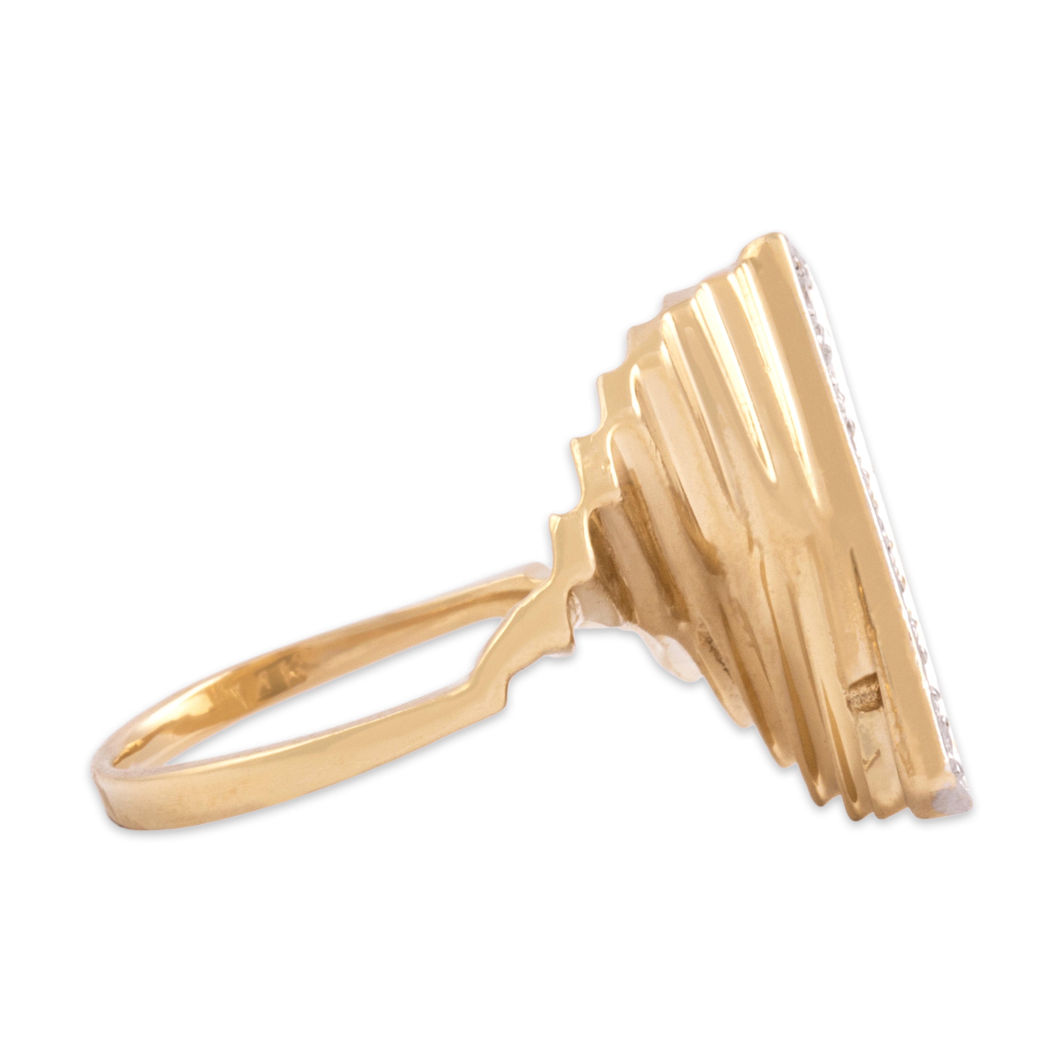Vintage 14k Yellow Gold Diamond Dazzling Cocktail Fan Ring - Side view