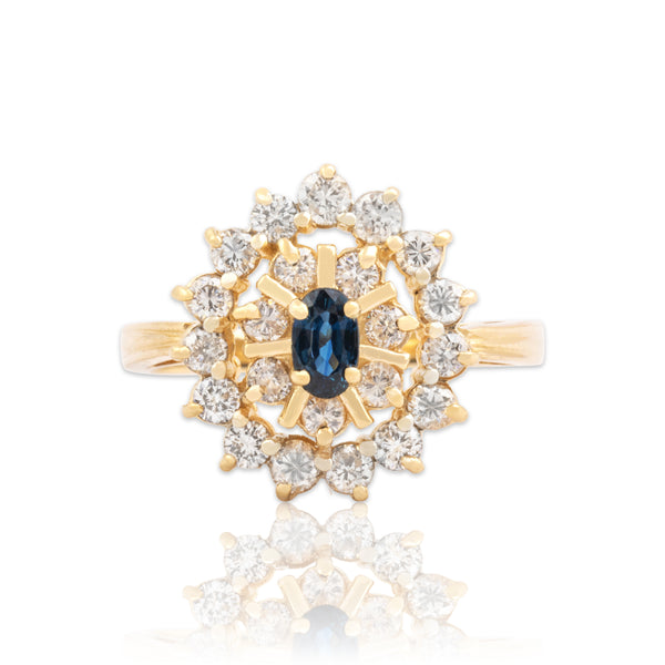 Vintage 14k Yellow Gold .69cttw Diamond Blue Sapphire Dazzling Orbital Ring 6.50