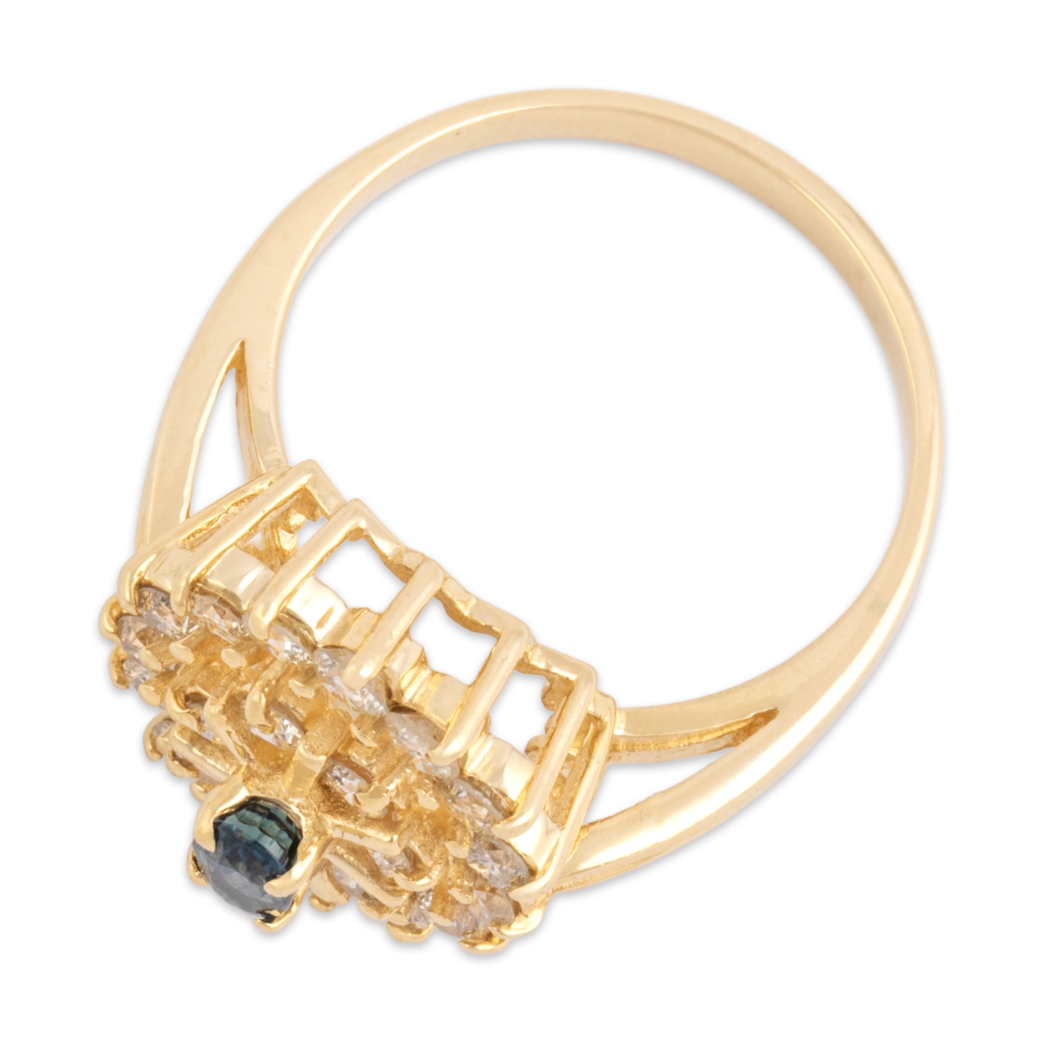 Vintage 14k Yellow Gold .69cttw Diamond Blue Sapphire Dazzling Orbital Halo Ring - Overall view