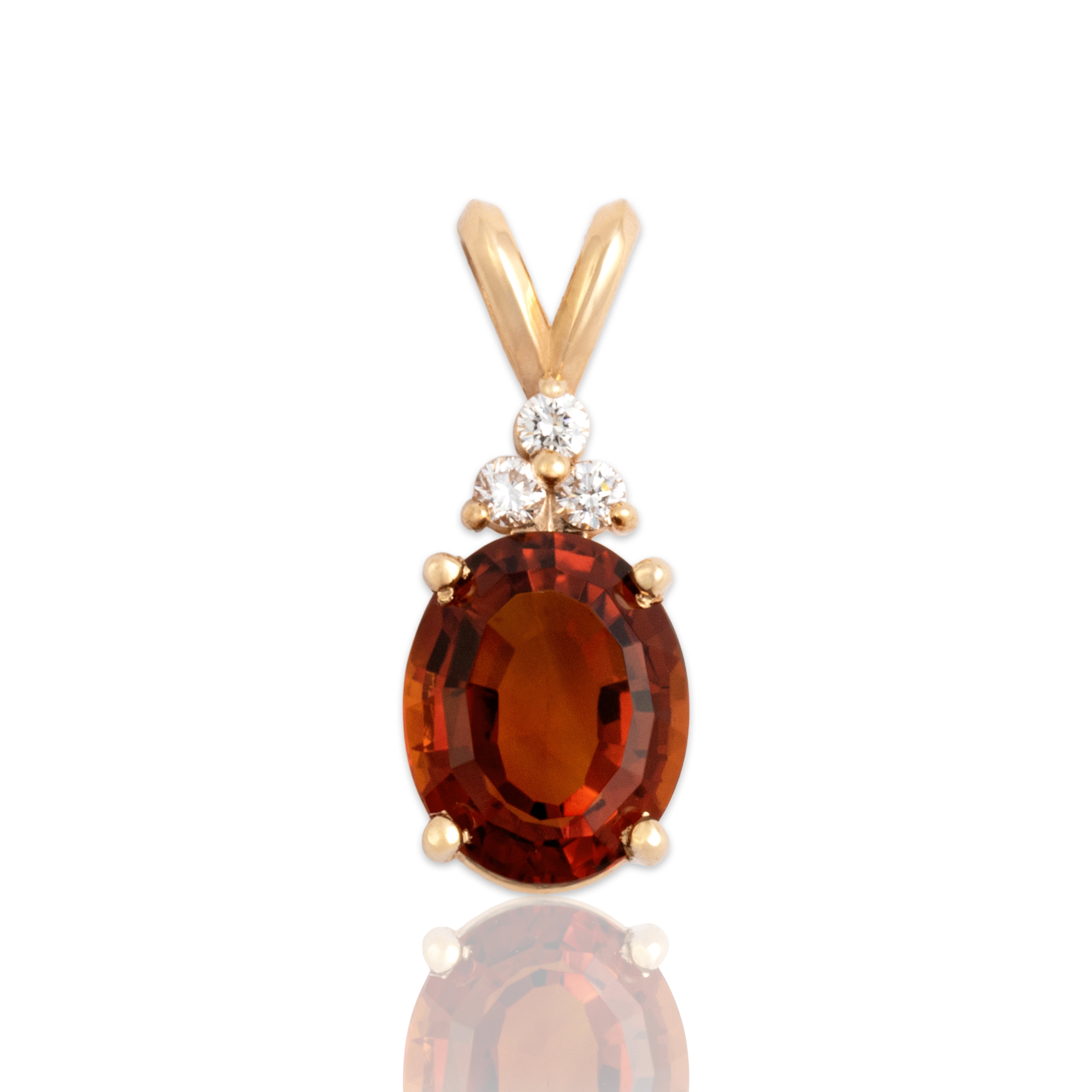 Vintage 14k Yellow Gold 1.96ct Madeira Citrine Diamond Sunny Oval Pendant