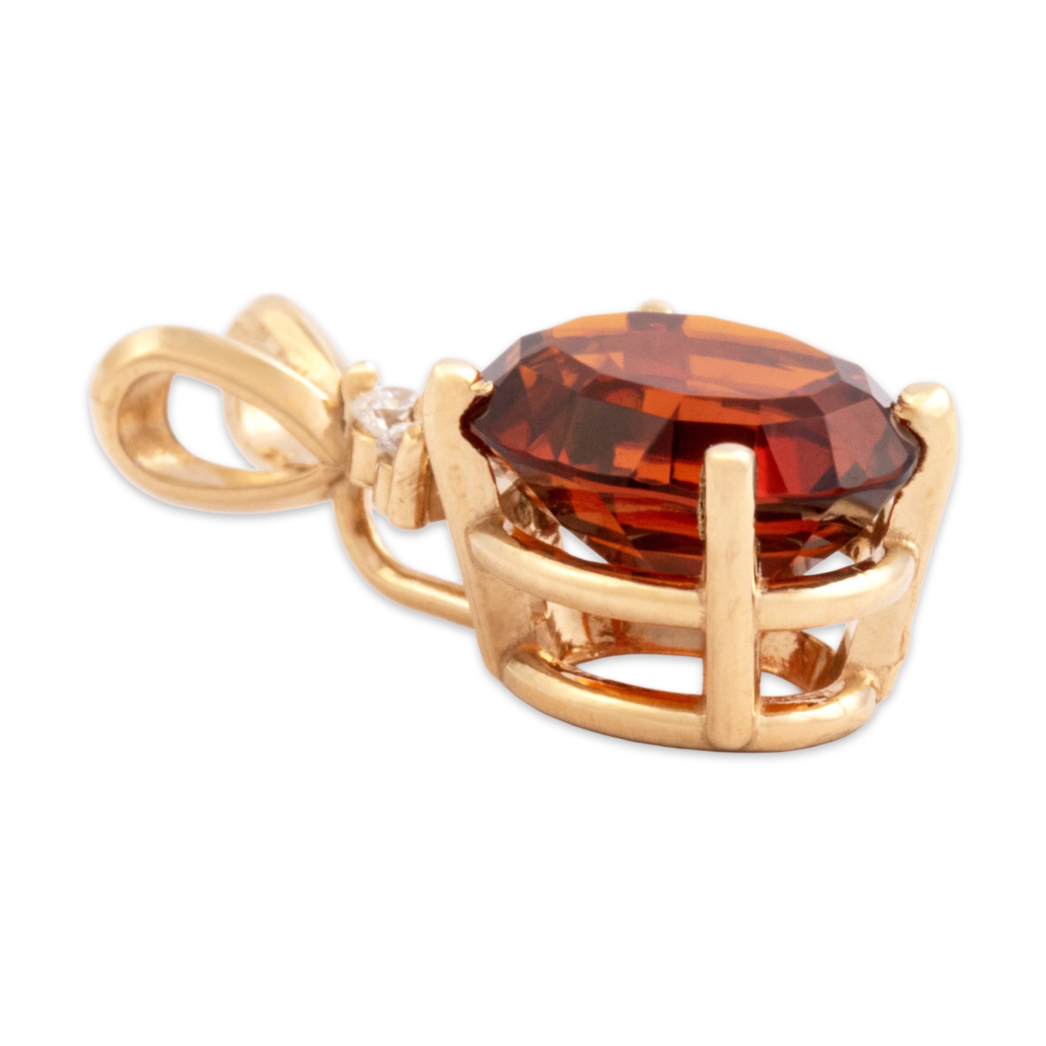 Vintage 14k Yellow Gold 1.96ct Madeira Citrine Diamond Sparkling Sunny Oval Pendant - Side view